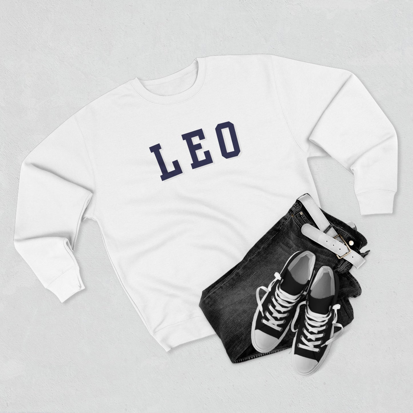 Collegiate Leo Sweatshirt, Leo Sign Sweatshirt, Gift for Leo, Gift for Summer Baby, Unisex Heavy Blend Crewneck Sweatshirt