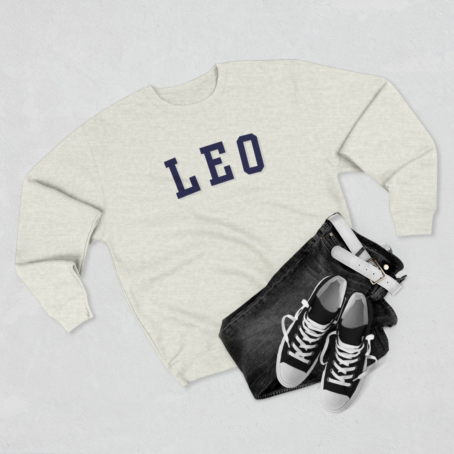 Collegiate Leo Sweatshirt, Leo Sign Sweatshirt, Gift for Leo, Gift for Summer Baby, Unisex Heavy Blend Crewneck Sweatshirt