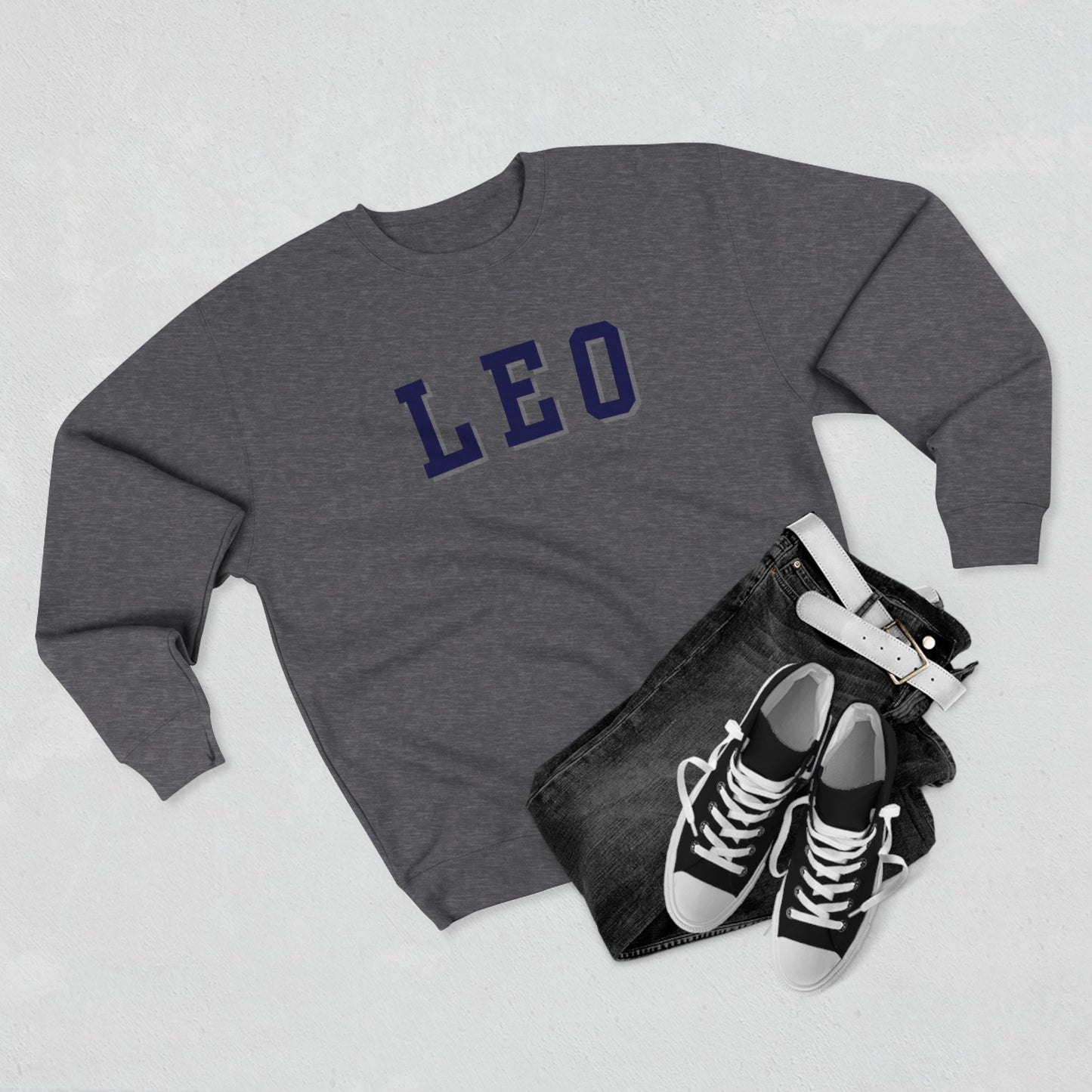 Collegiate Leo Sweatshirt, Leo Sign Sweatshirt, Gift for Leo, Gift for Summer Baby, Unisex Heavy Blend Crewneck Sweatshirt