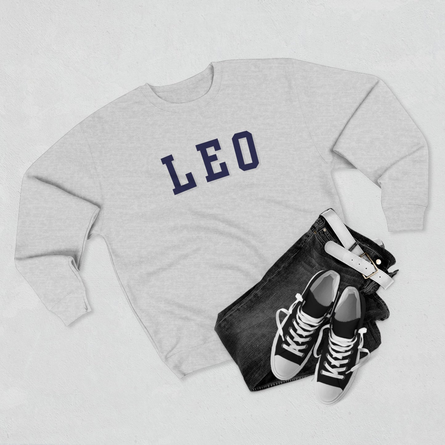 Collegiate Leo Sweatshirt, Leo Sign Sweatshirt, Gift for Leo, Gift for Summer Baby, Unisex Heavy Blend Crewneck Sweatshirt