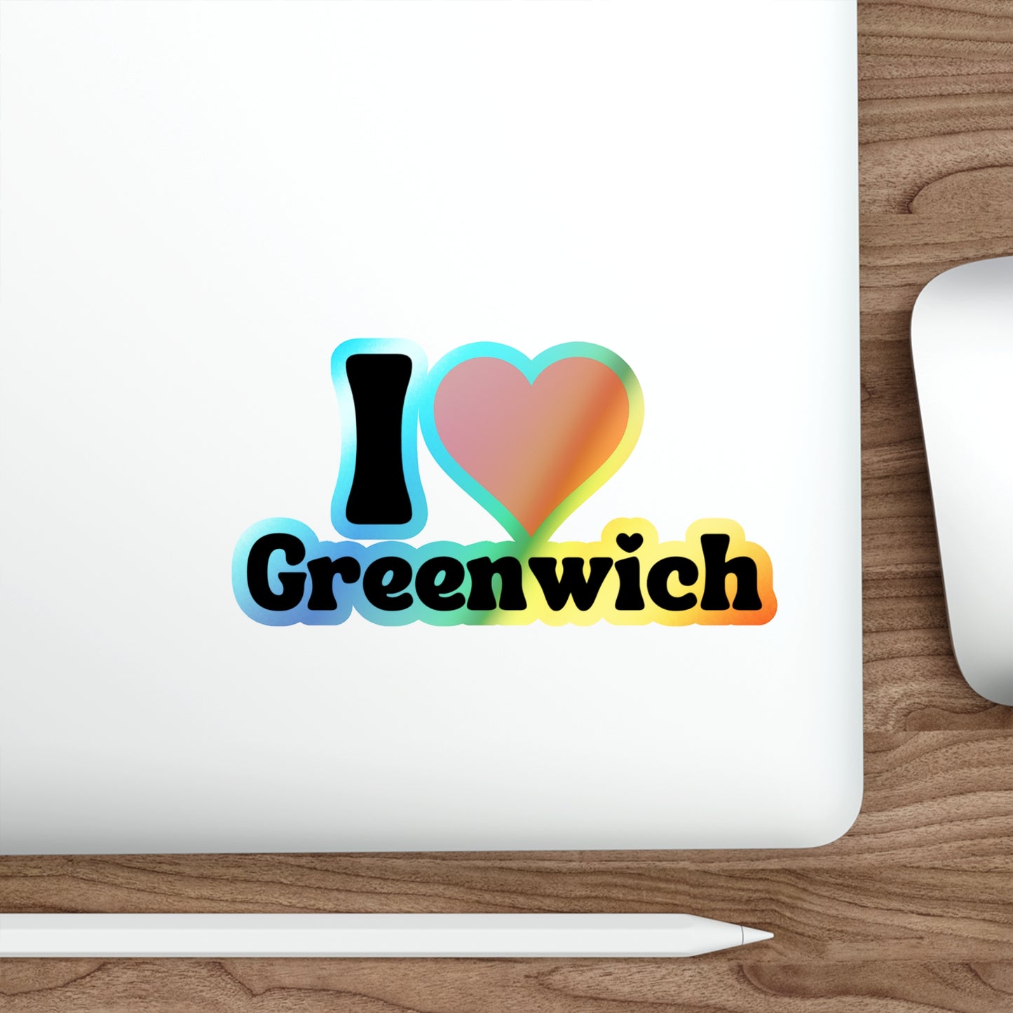 I Love Greenwich Holographic Die-cut Stickers, Greenwich Connecticut Gifts, Greenwich Water Bottle Stickers, Greenwich Love