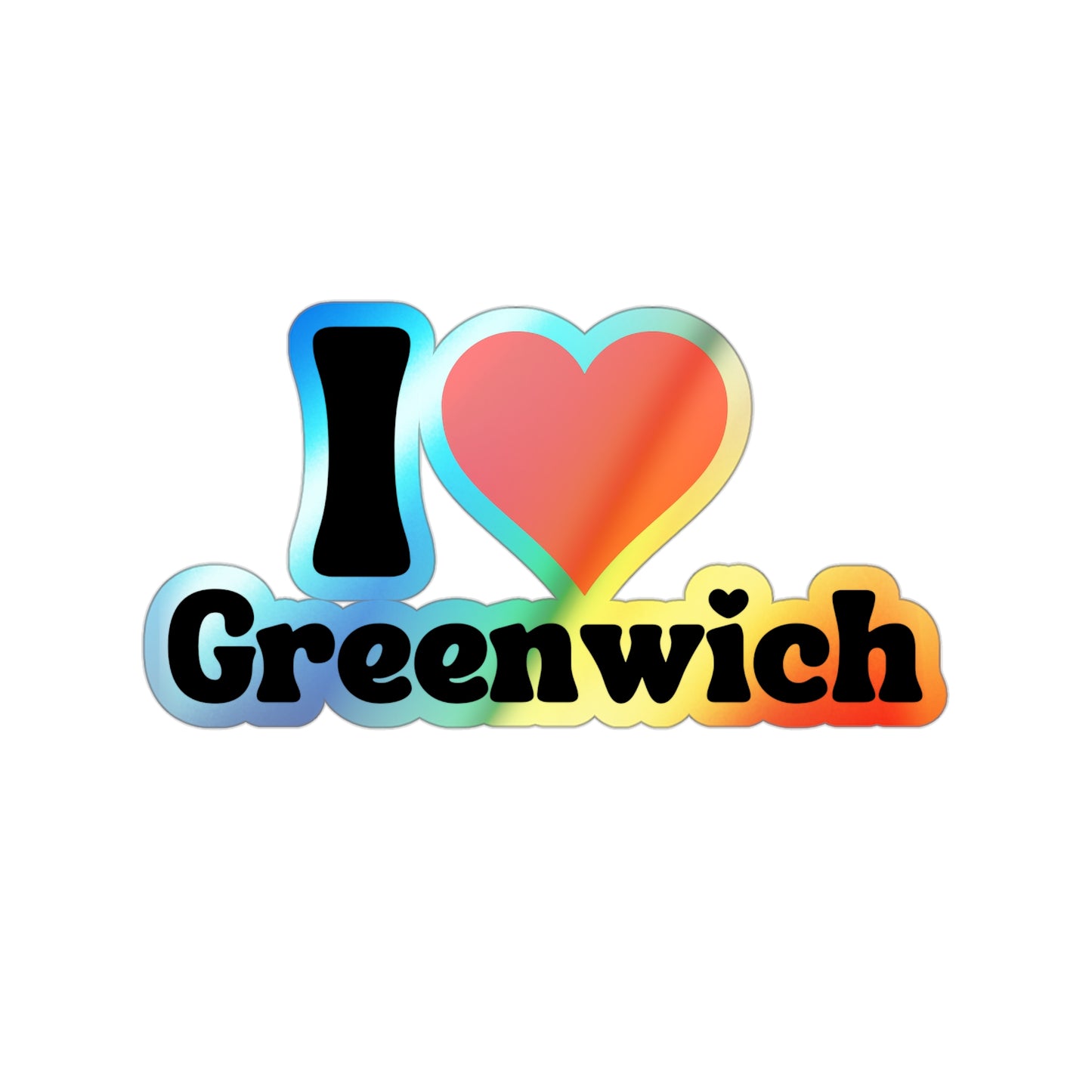 I Love Greenwich Holographic Die-cut Stickers, Greenwich Connecticut Gifts, Greenwich Water Bottle Stickers, Greenwich Love