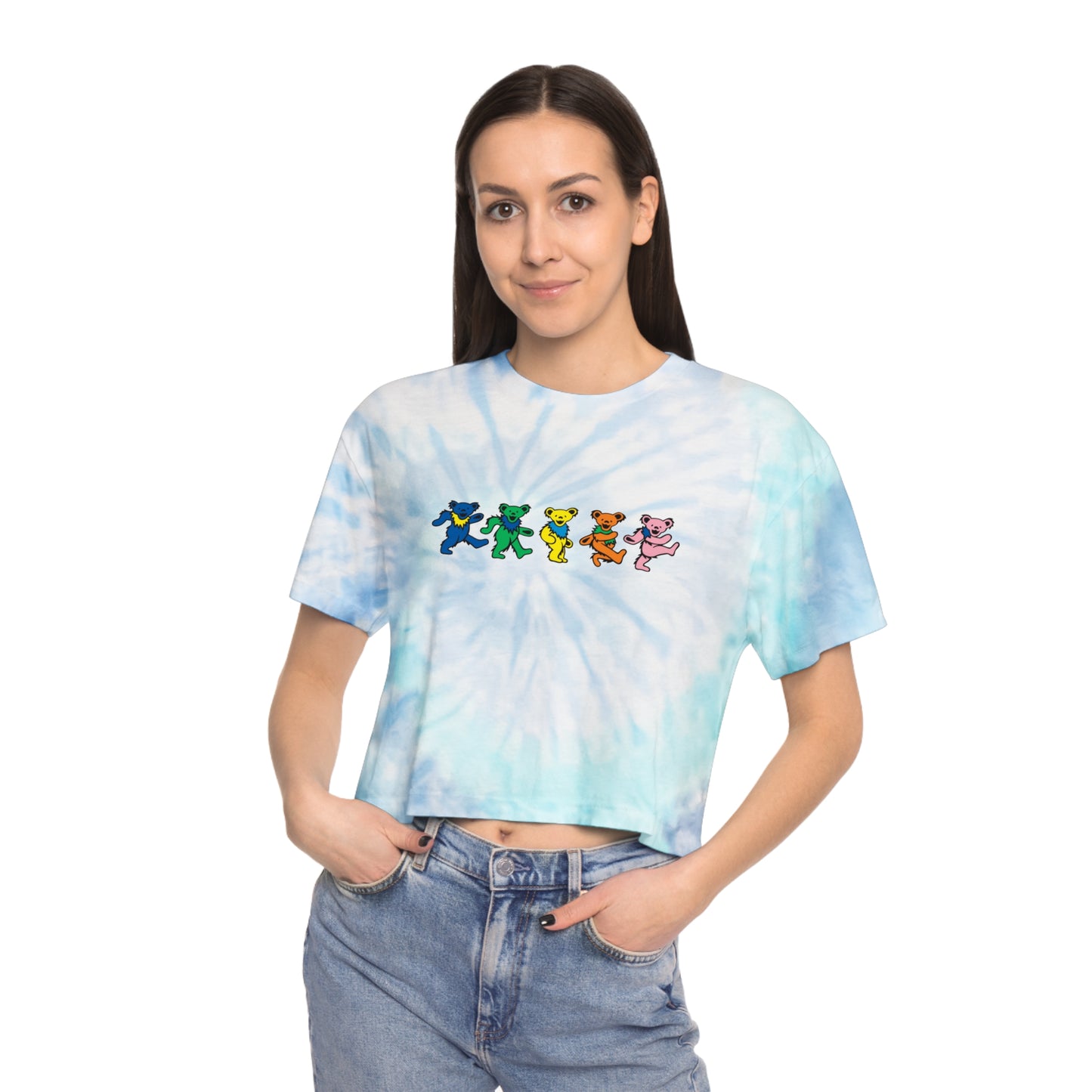 Grateful Dead Dancing Bears Women's Tie-Dye Crop Tee, Gift for Grateful Dead Fan, Dancing Bears, Gift for Teen, Gift for Music Lover