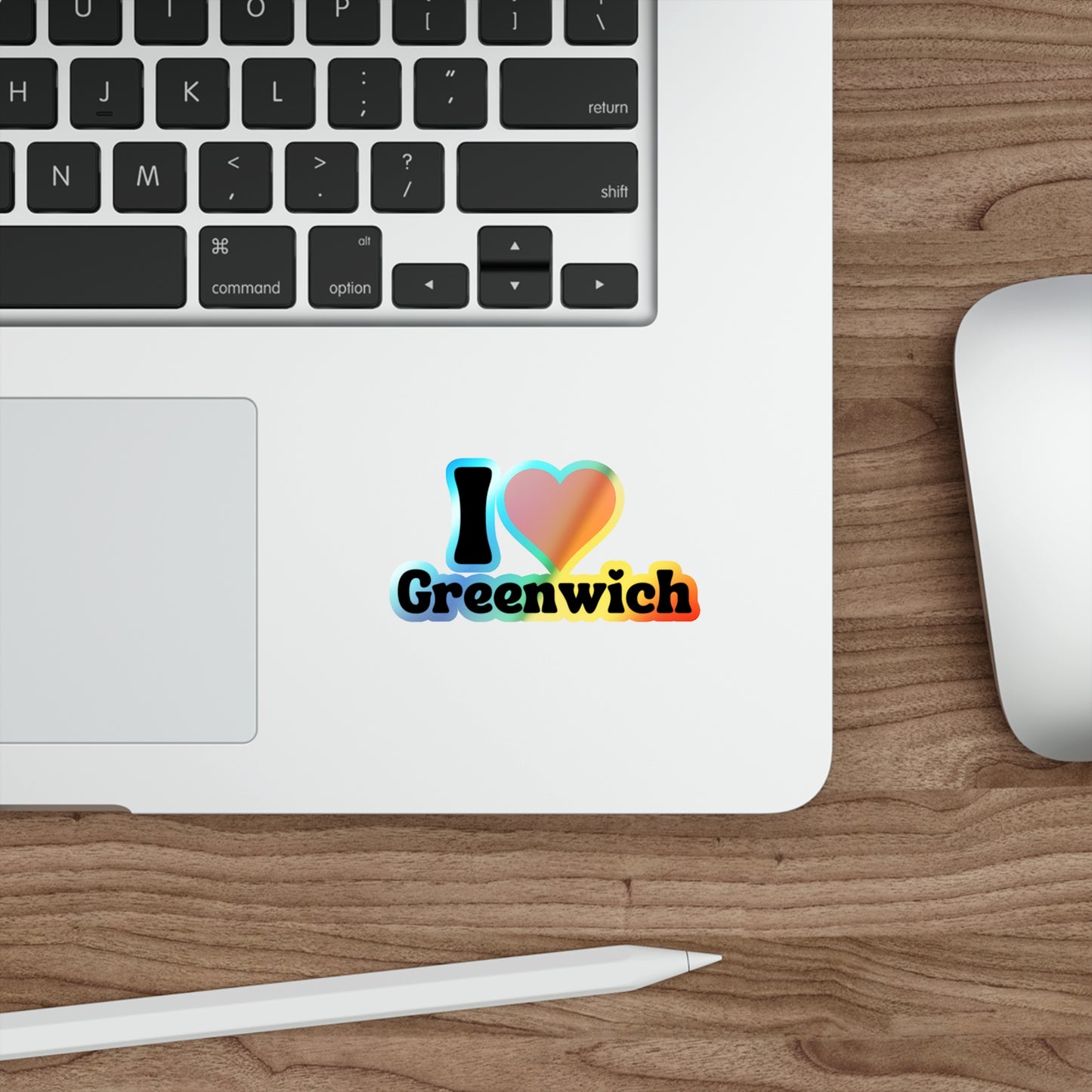 I Love Greenwich Holographic Die-cut Stickers, Greenwich Connecticut Gifts, Greenwich Water Bottle Stickers, Greenwich Love