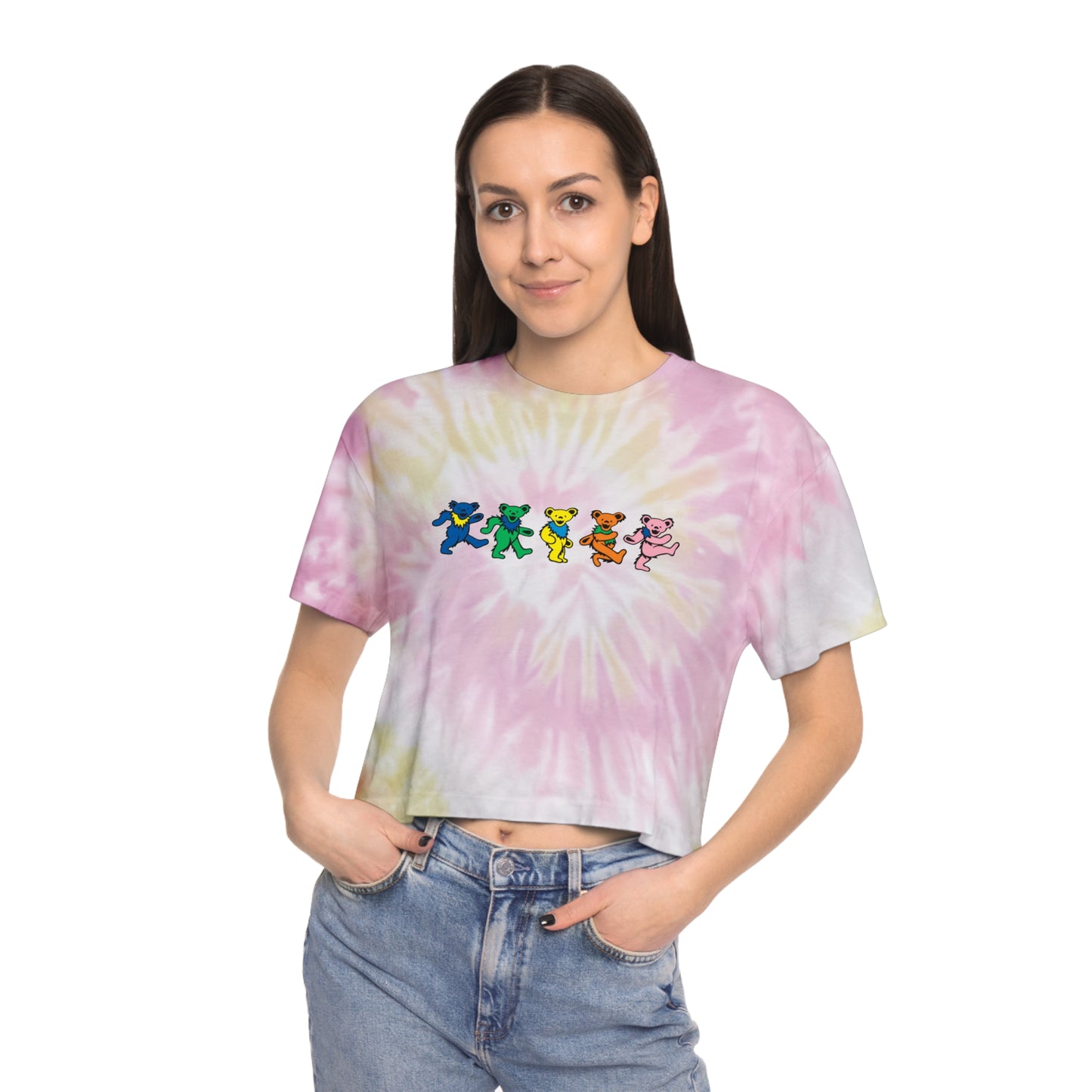 Grateful Dead Dancing Bears Women's Tie-Dye Crop Tee, Gift for Grateful Dead Fan, Dancing Bears, Gift for Teen, Gift for Music Lover