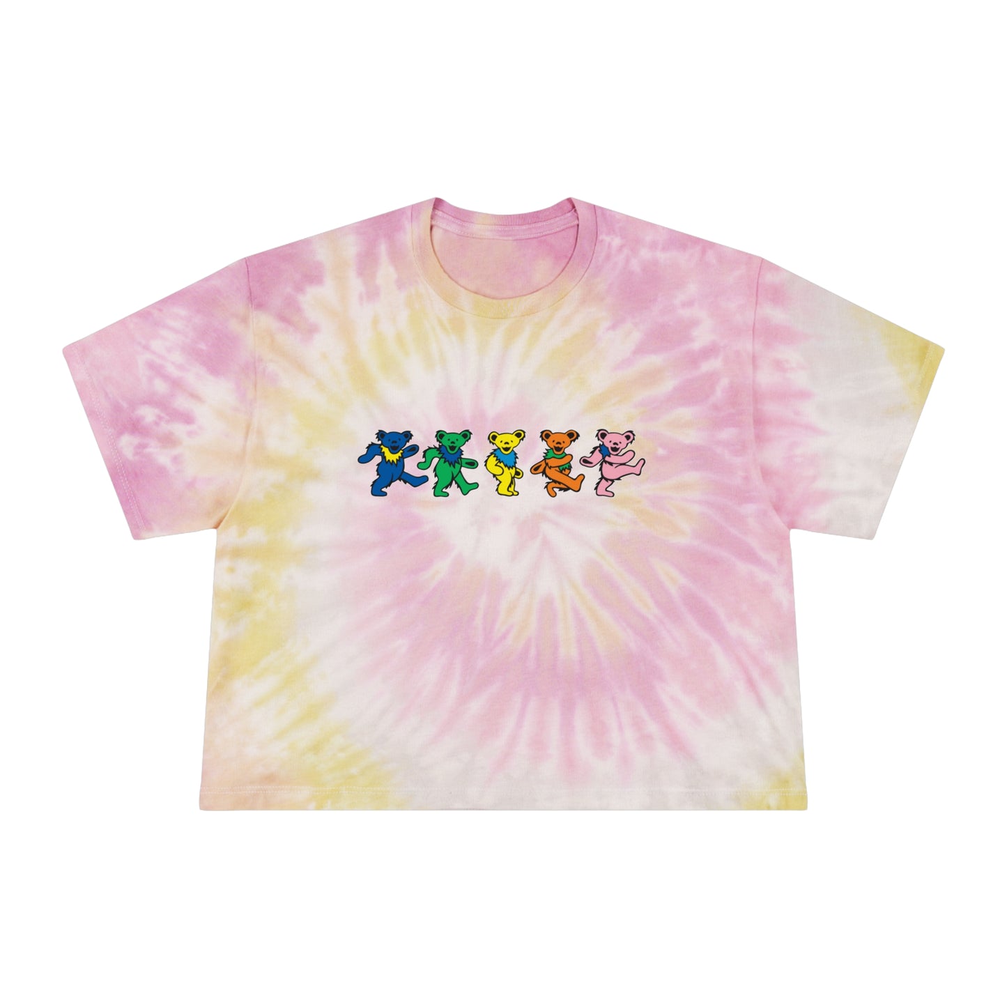 Grateful Dead Dancing Bears Women's Tie-Dye Crop Tee, Gift for Grateful Dead Fan, Dancing Bears, Gift for Teen, Gift for Music Lover