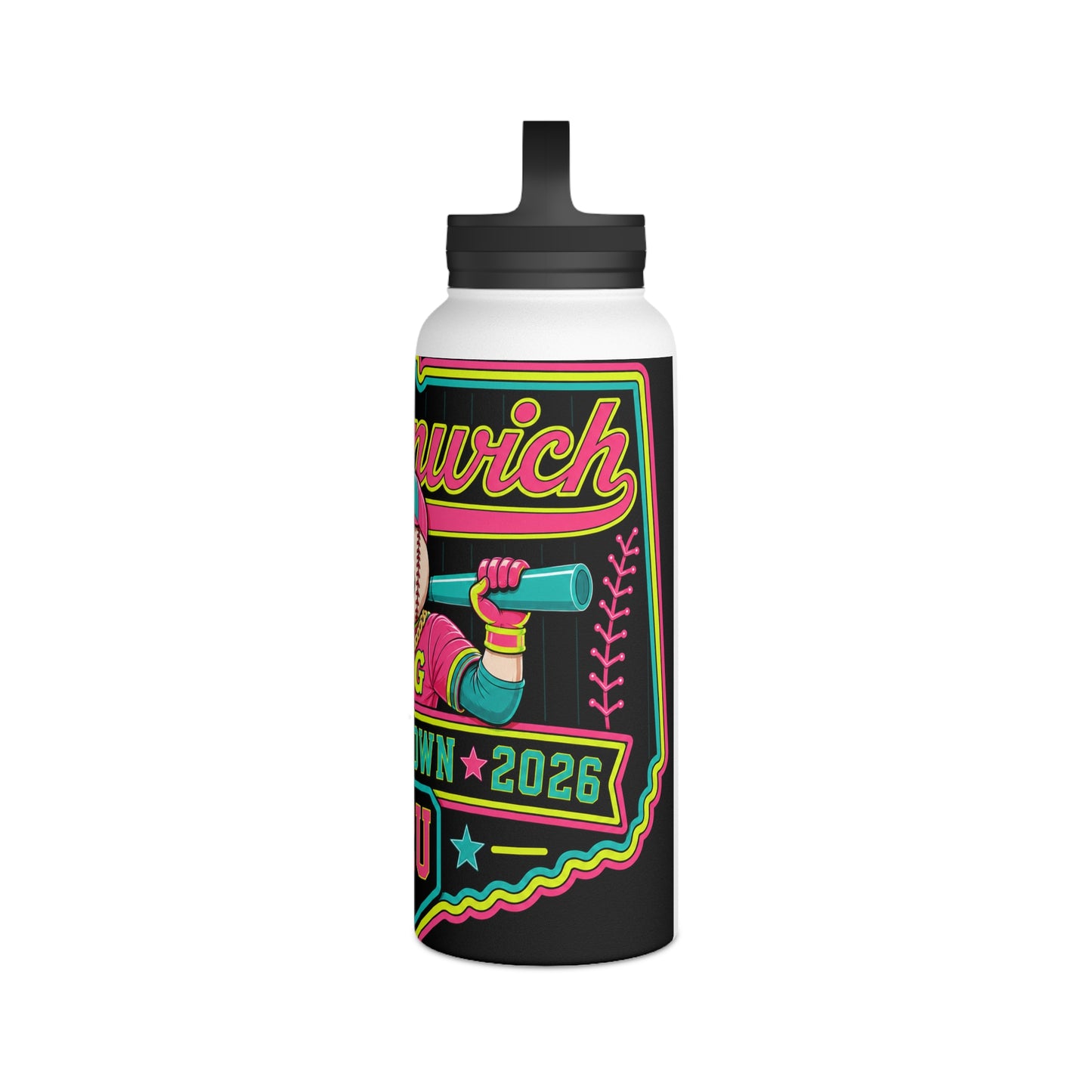 Neon Mascot Stainless Steel Water Bottle — Vintage Team 'Greenway' 12U Sports Bottle with Handle Lid