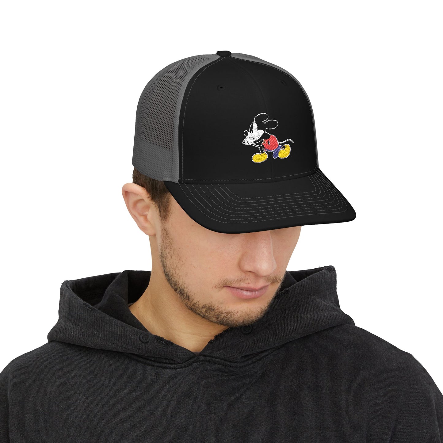 EMBROIDERED Vintage Mickey Mouse Snapback Trucker Cap - Classic Embroidery Design