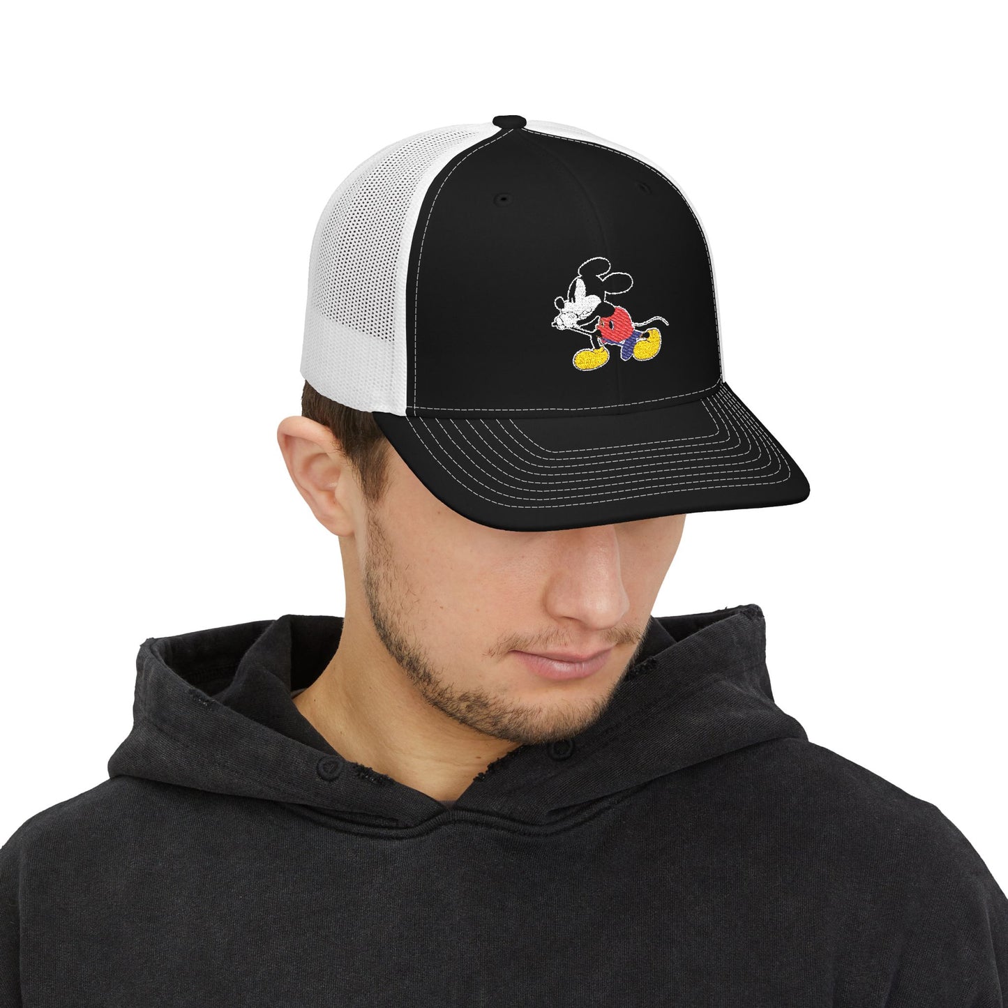 EMBROIDERED Vintage Mickey Mouse Snapback Trucker Cap - Classic Embroidery Design