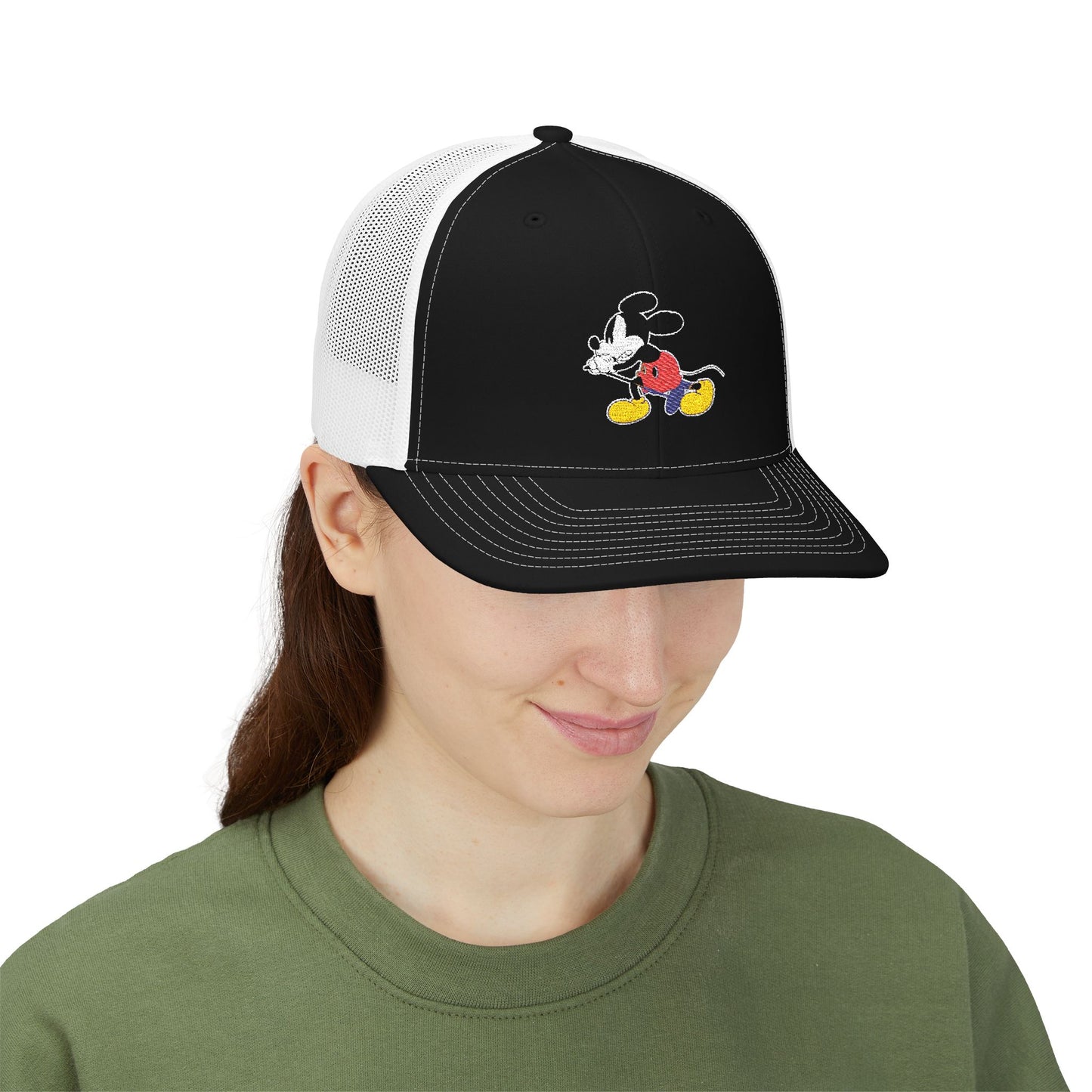 EMBROIDERED Vintage Mickey Mouse Snapback Trucker Cap - Classic Embroidery Design