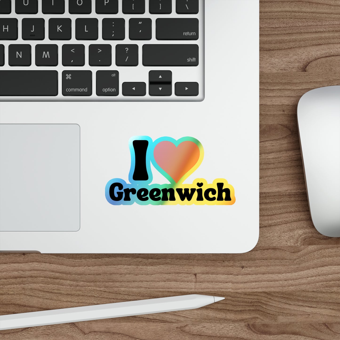 I Love Greenwich Holographic Die-cut Stickers, Greenwich Connecticut Gifts, Greenwich Water Bottle Stickers, Greenwich Love