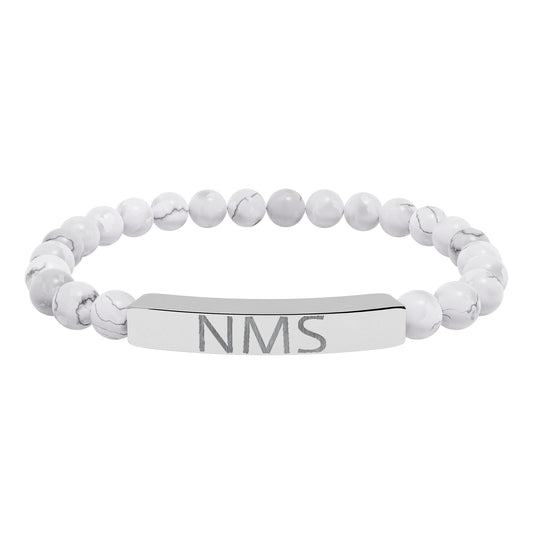 Engraved Natural Stone Bar Bracelet — Personalized Initials Stretch Bracelet