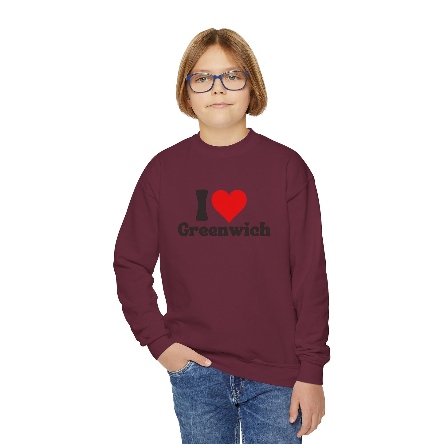 I love Greenwich Youth Crewneck Sweatshirt, Greenwich Connecticut Sweatshirt, Greenwich Home Town Merch
