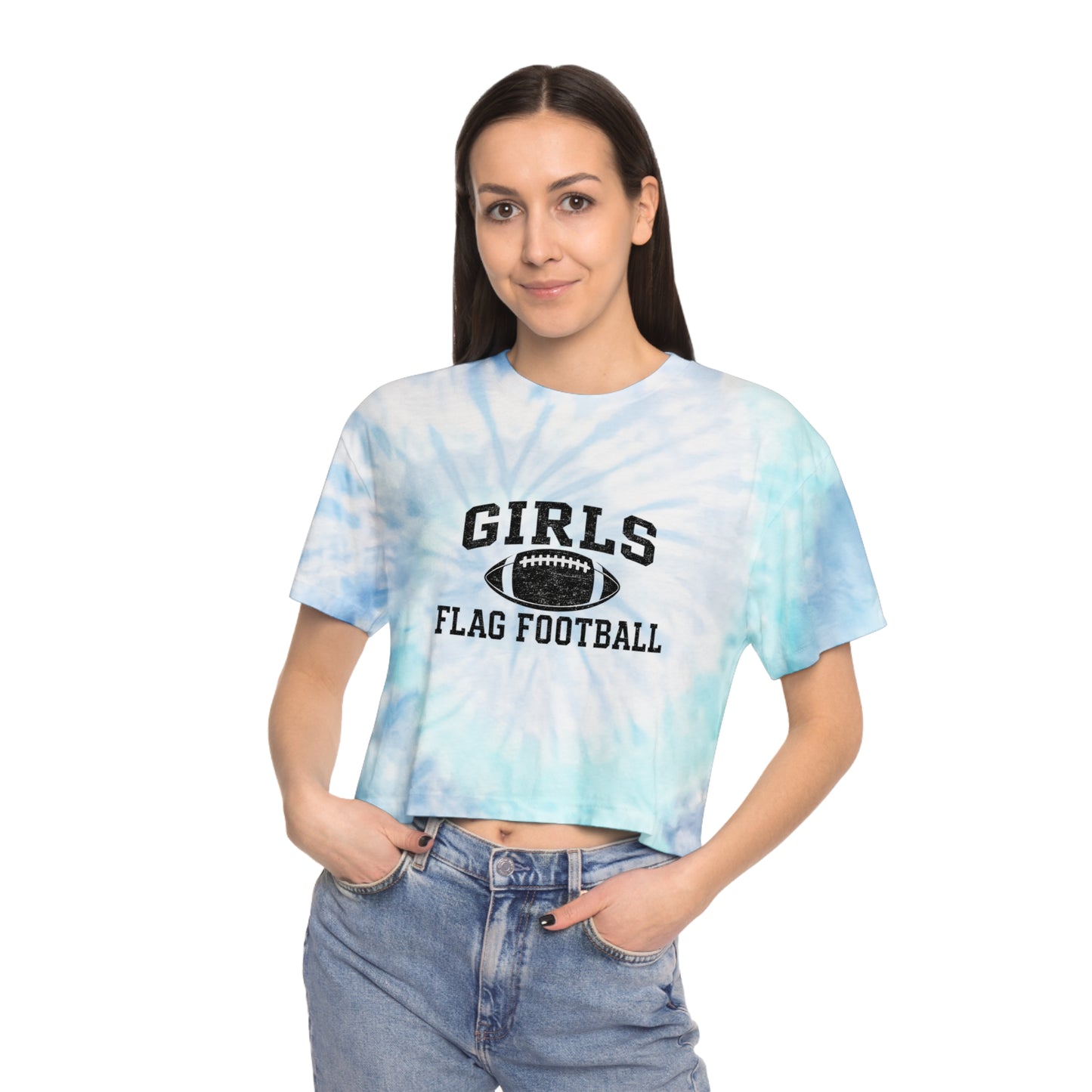 Girls Flag Football Tie-Dye Crop Tee — Women's Athletic Crop Top