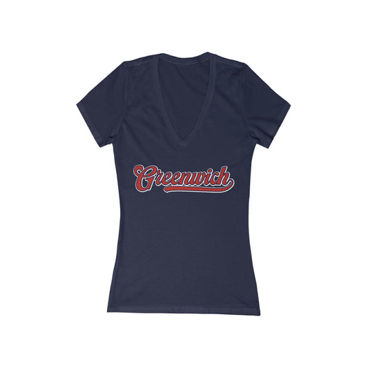 Greenwich Cooperstown Script V-Neck Tee — Women's Casual Short Sleeve Shirt