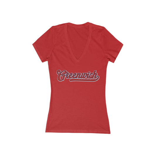 Greenwich Cooperstown Script V-Neck Tee — Women's Casual Short Sleeve Shirt