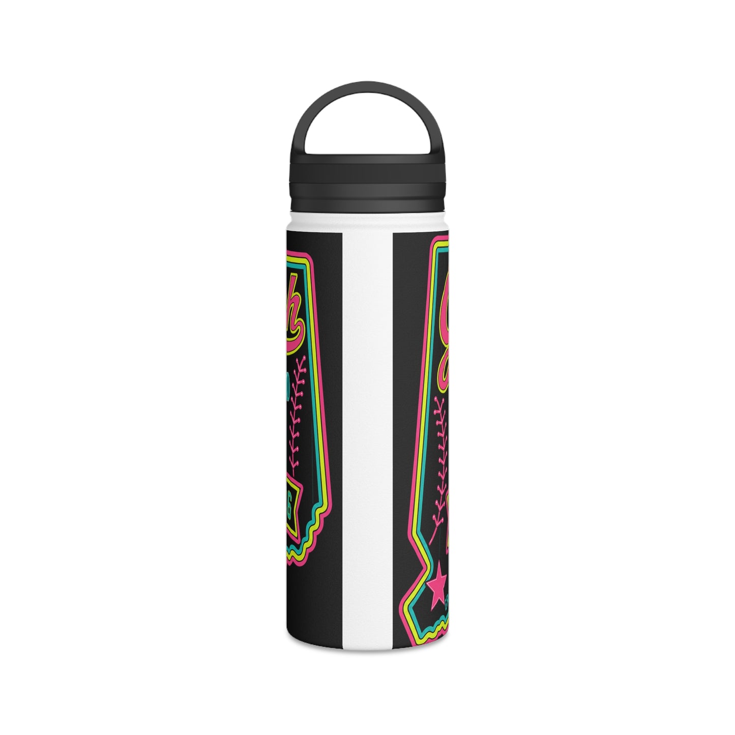 Neon Mascot Stainless Steel Water Bottle — Vintage Team 'Greenway' 12U Sports Bottle with Handle Lid