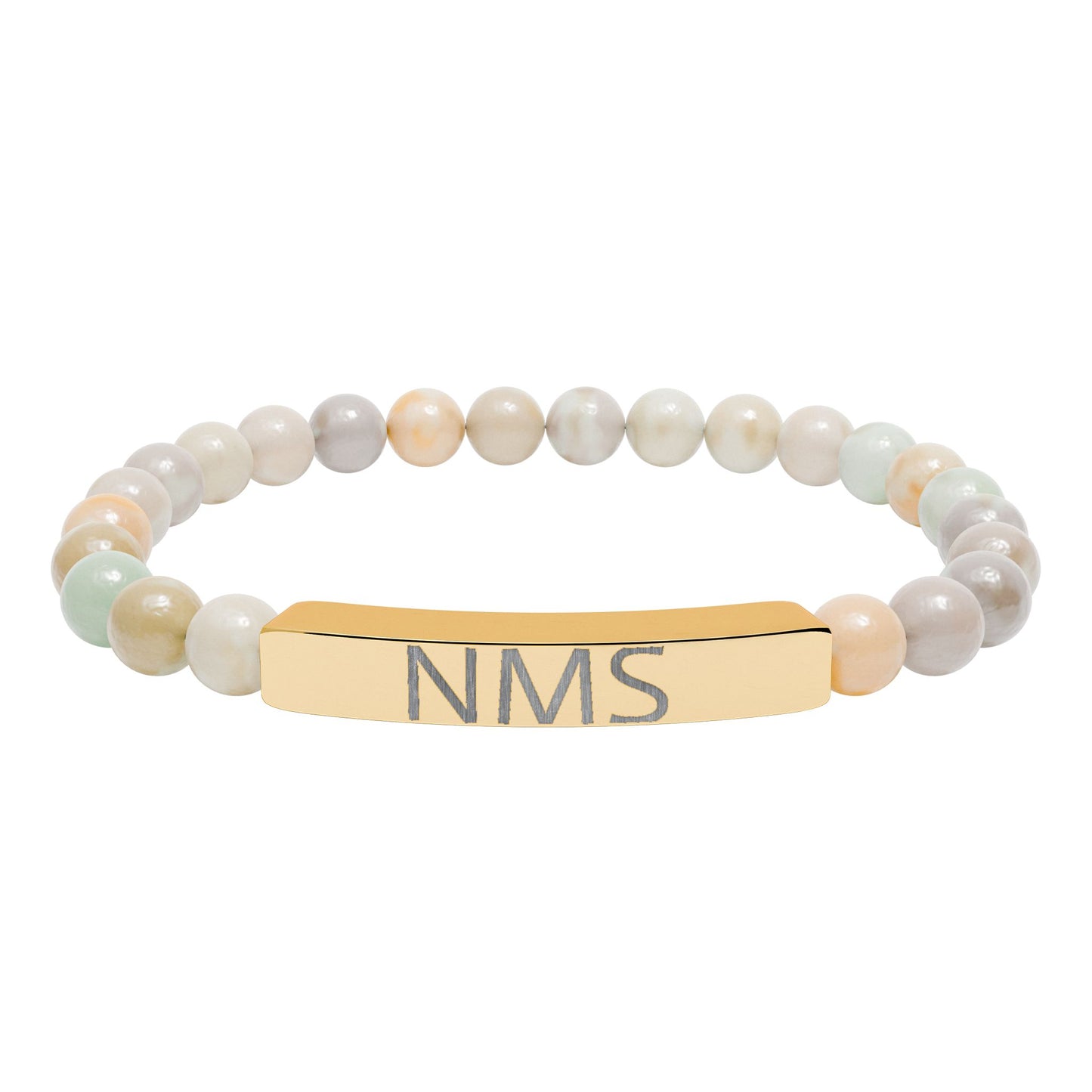 Engraved Natural Stone Bar Bracelet — Personalized Initials Stretch Bracelet