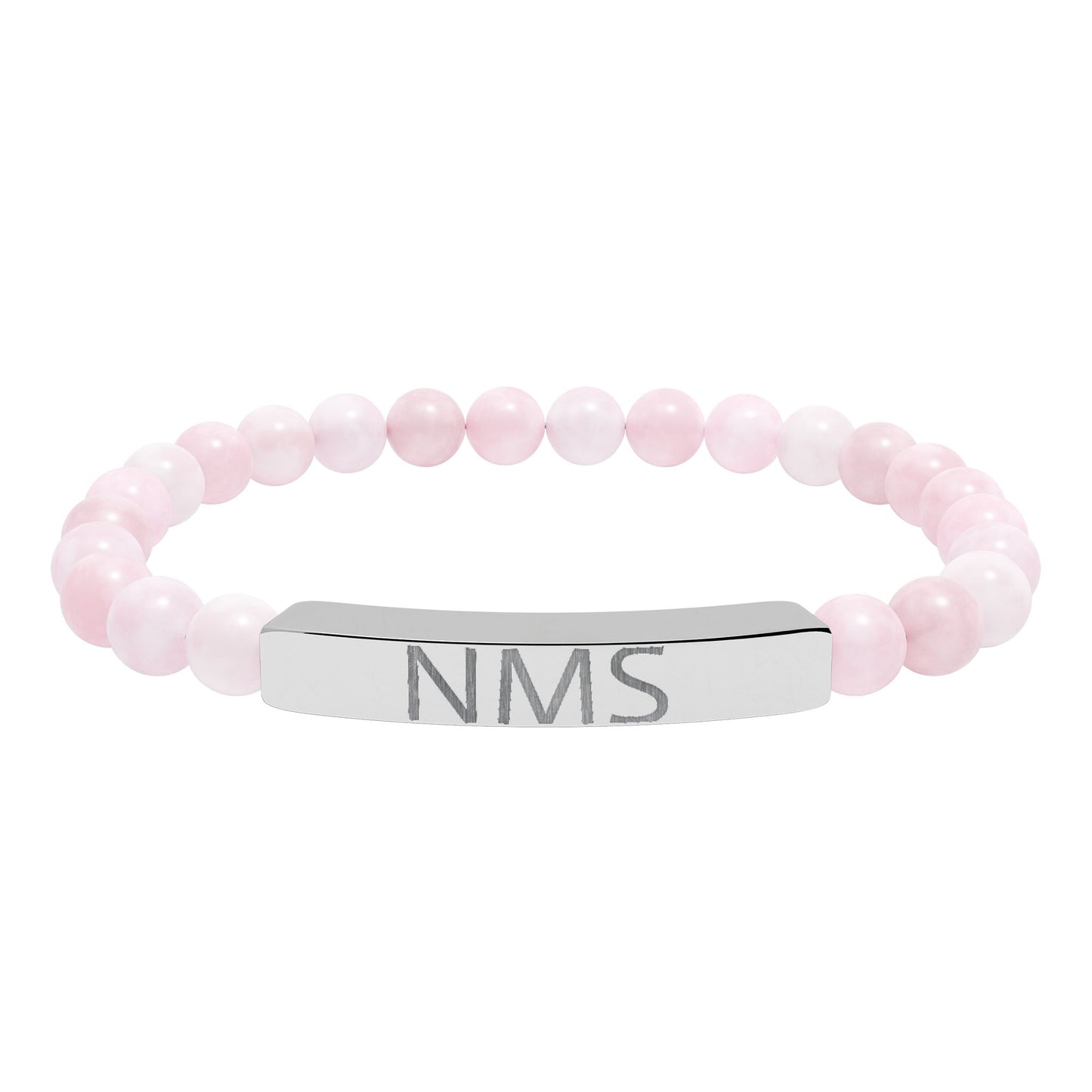 Engraved Natural Stone Bar Bracelet — Personalized Initials Stretch Bracelet