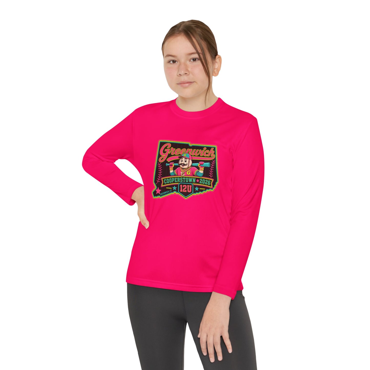 Greenwich Little League Youth Long Sleeve Tee – “Greenwich” Retro Baseball Competitor Shirt