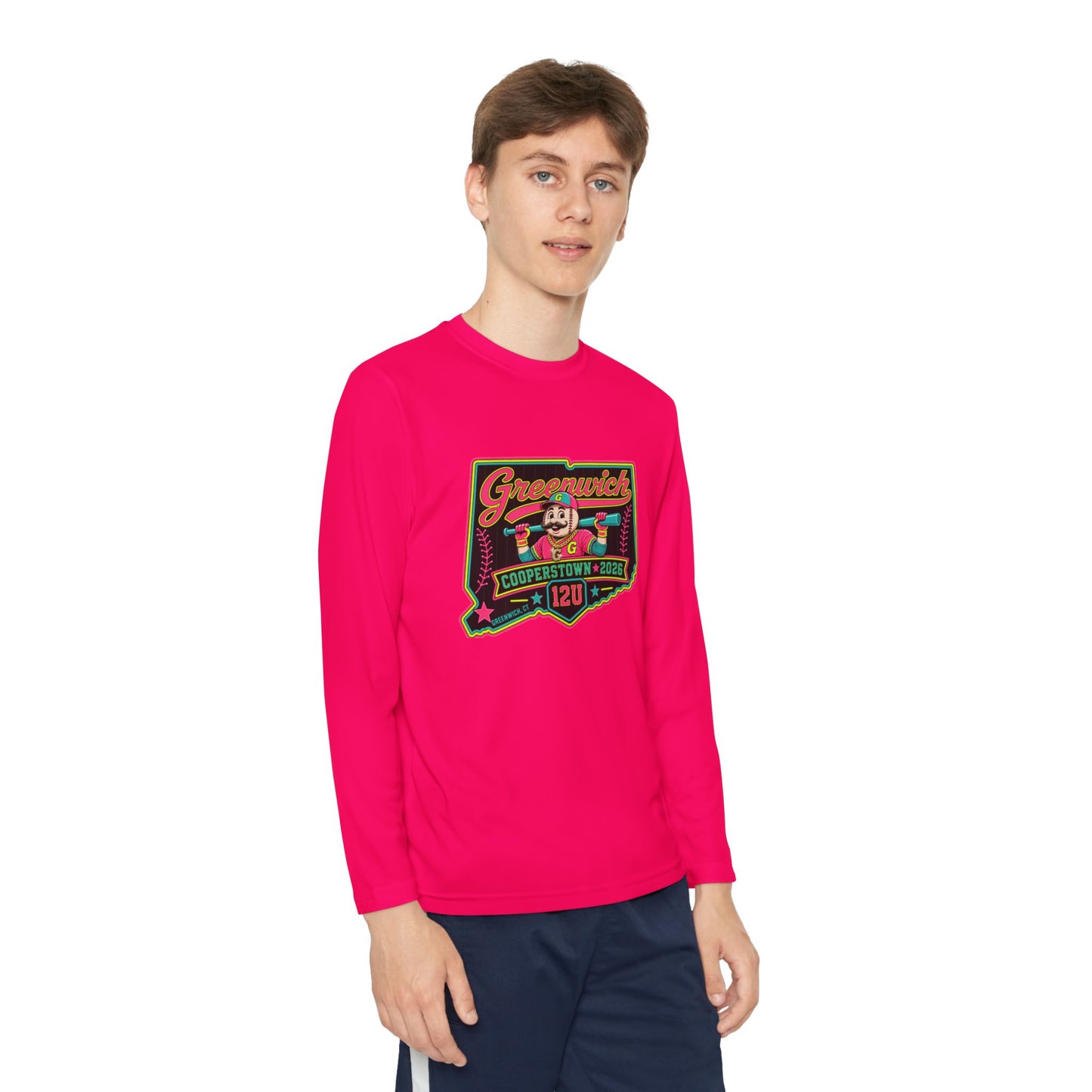 Greenwich Little League Youth Long Sleeve Tee – “Greenwich” Retro Baseball Competitor Shirt