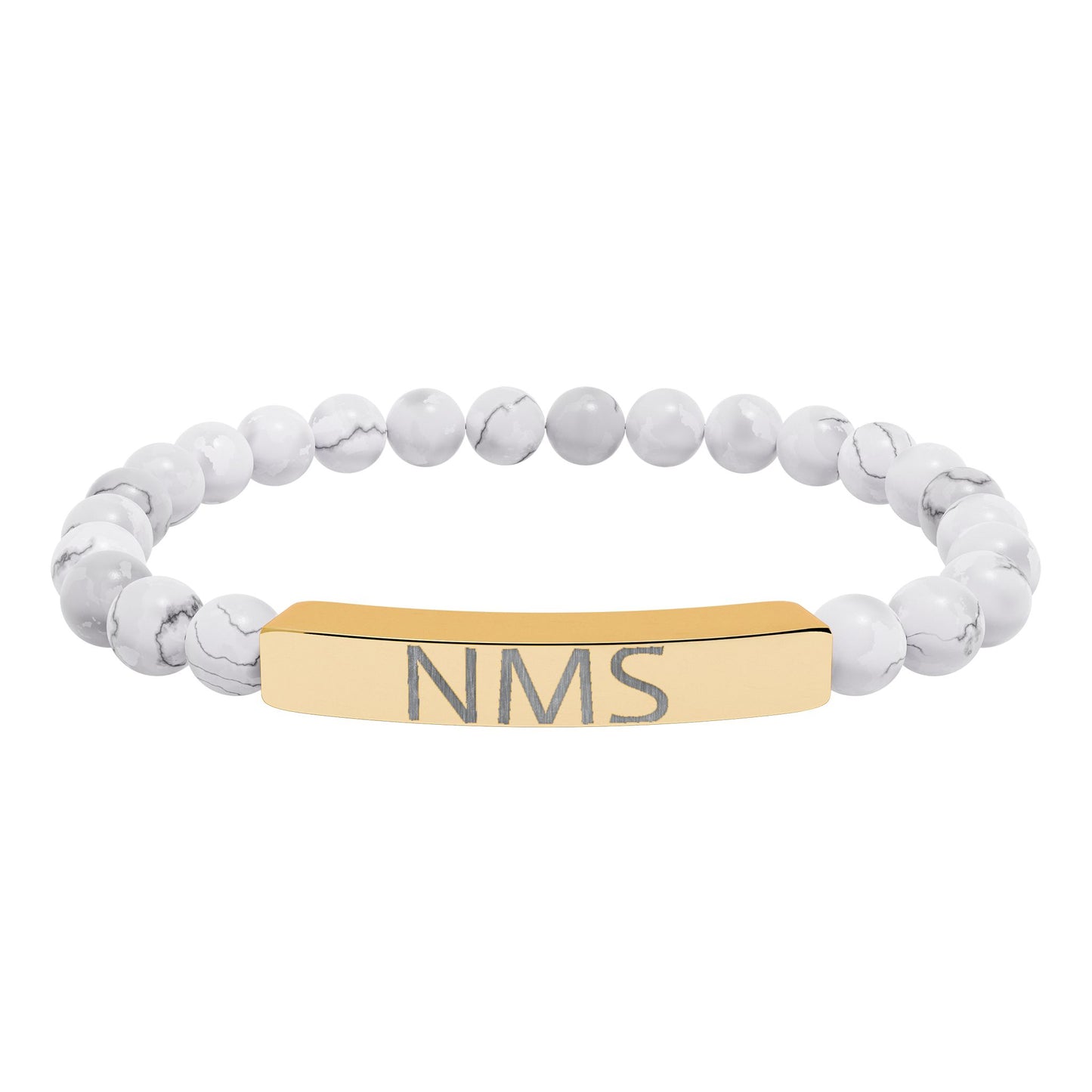 Engraved Natural Stone Bar Bracelet — Personalized Initials Stretch Bracelet