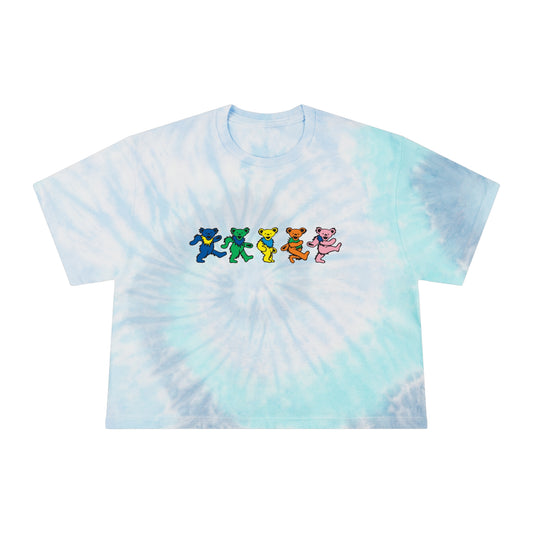 Grateful Dead Dancing Bears Women's Tie-Dye Crop Tee, Gift for Grateful Dead Fan, Dancing Bears, Gift for Teen, Gift for Music Lover