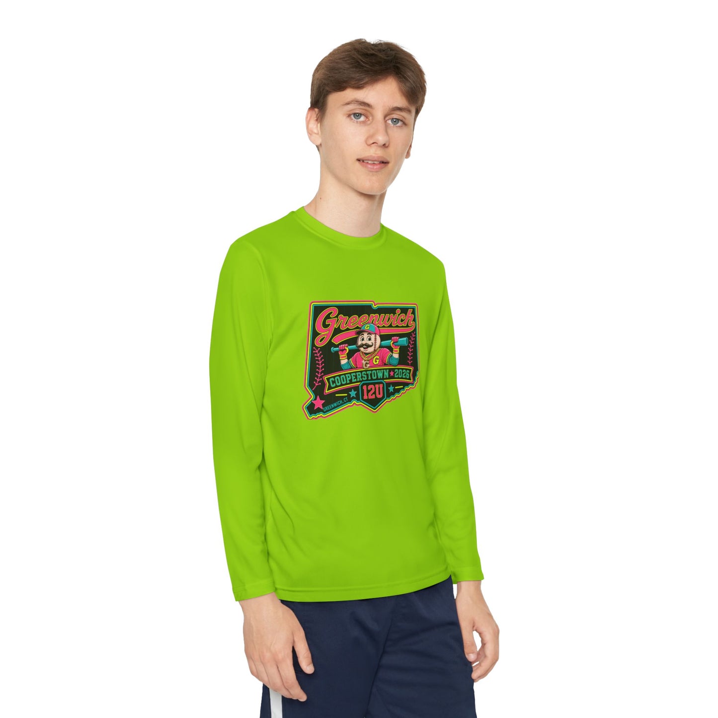 Greenwich Little League Youth Long Sleeve Tee – “Greenwich” Retro Baseball Competitor Shirt