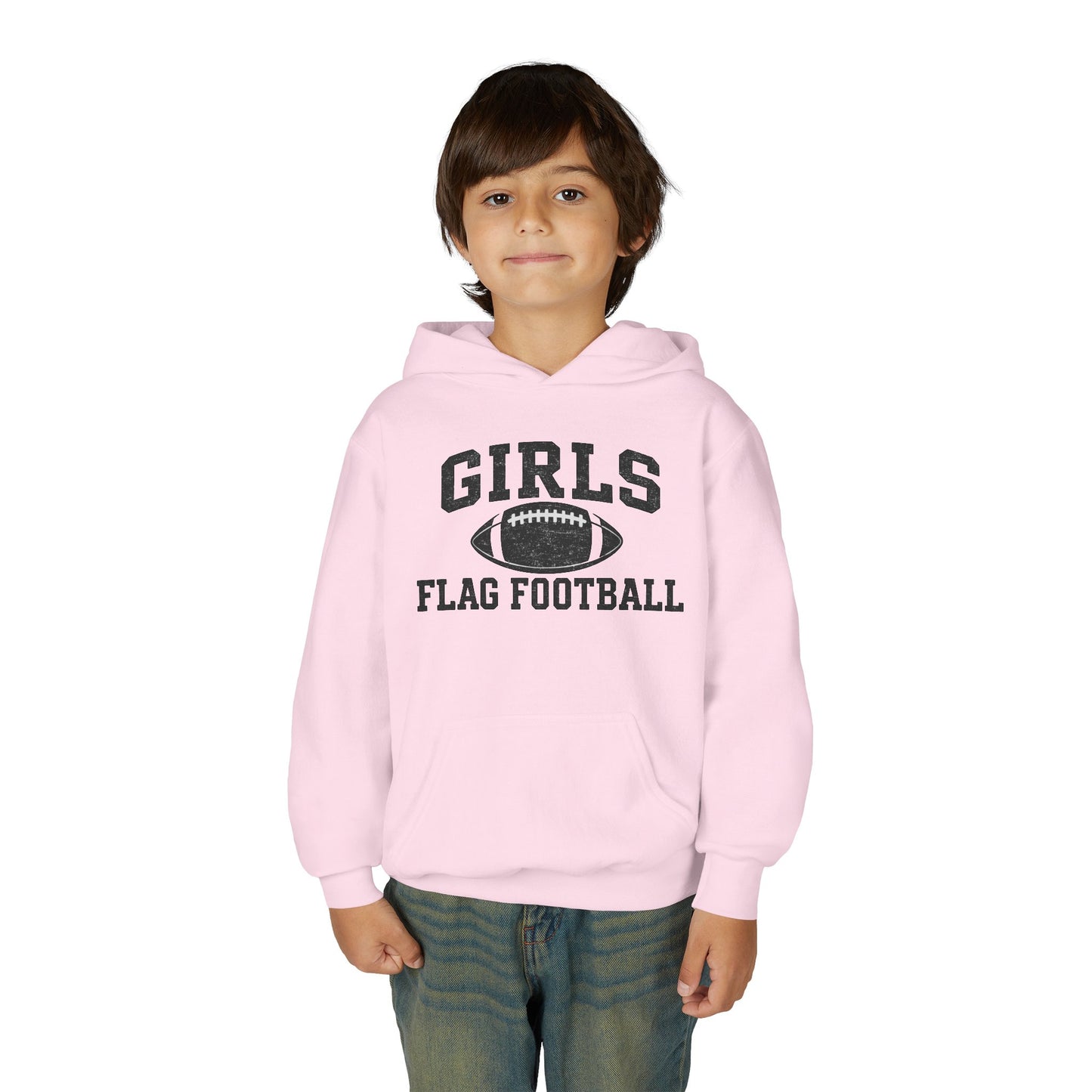 Girls Flag Football Youth Hoodie — Vintage Football Design