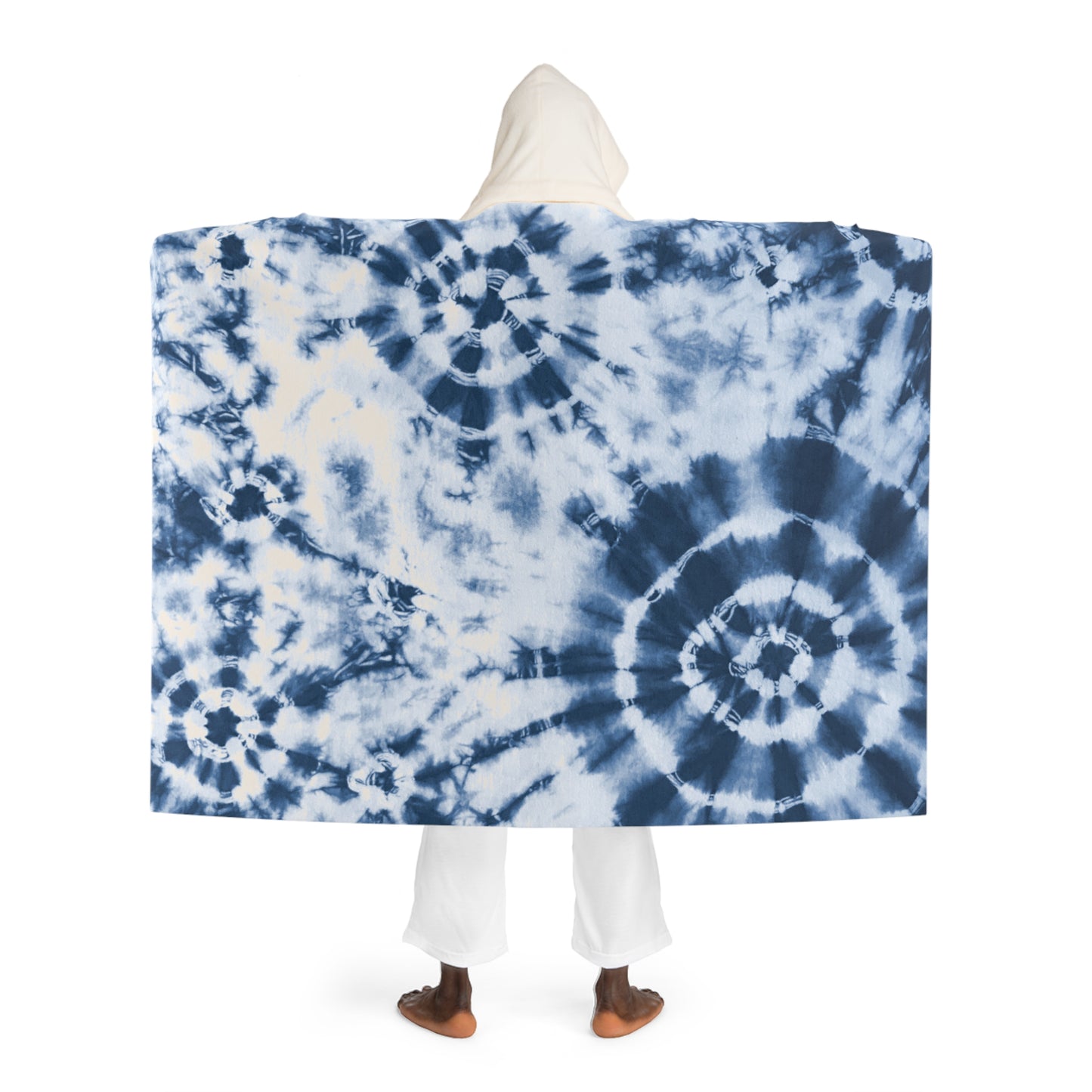 Tie-Dye Hooded Weighted Heavy Sherpa Blanket – Cozy Blue Tie-Dye Fleece with Hood Sensory