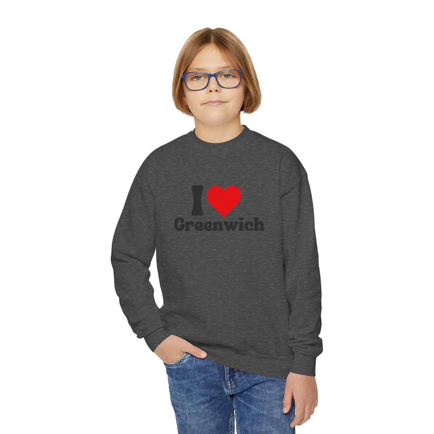 I love Greenwich Youth Crewneck Sweatshirt, Greenwich Connecticut Sweatshirt, Greenwich Home Town Merch