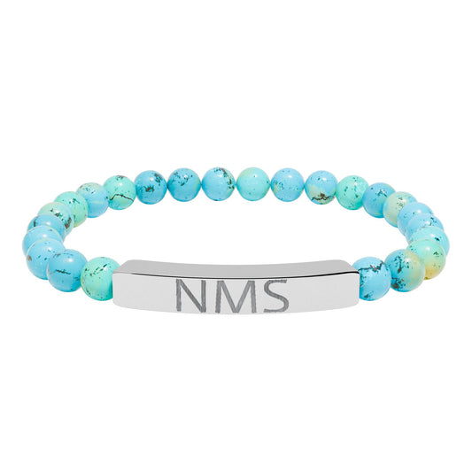 Engraved Natural Stone Bar Bracelet — Personalized Initials Stretch Bracelet