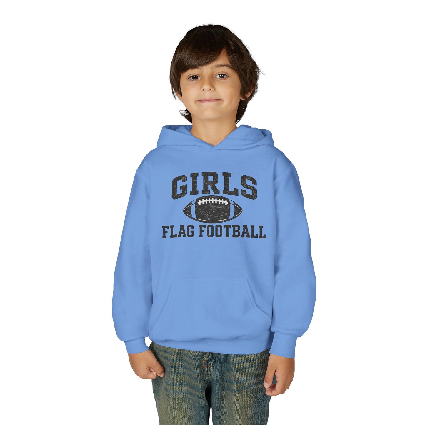 Girls Flag Football Youth Hoodie — Vintage Football Design