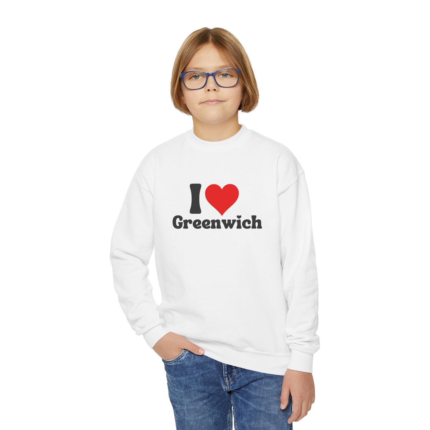 I love Greenwich Youth Crewneck Sweatshirt, Greenwich Connecticut Sweatshirt, Greenwich Home Town Merch