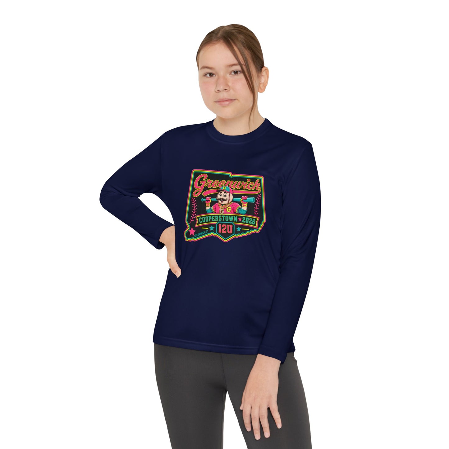 Greenwich Little League Youth Long Sleeve Tee – “Greenwich” Retro Baseball Competitor Shirt
