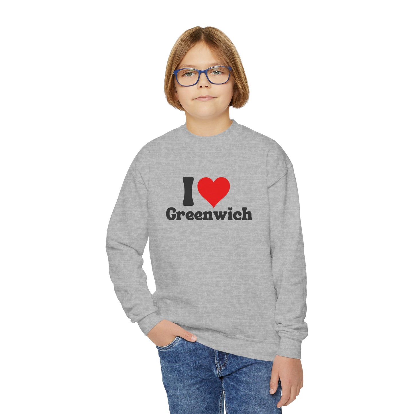 I love Greenwich Youth Crewneck Sweatshirt, Greenwich Connecticut Sweatshirt, Greenwich Home Town Merch