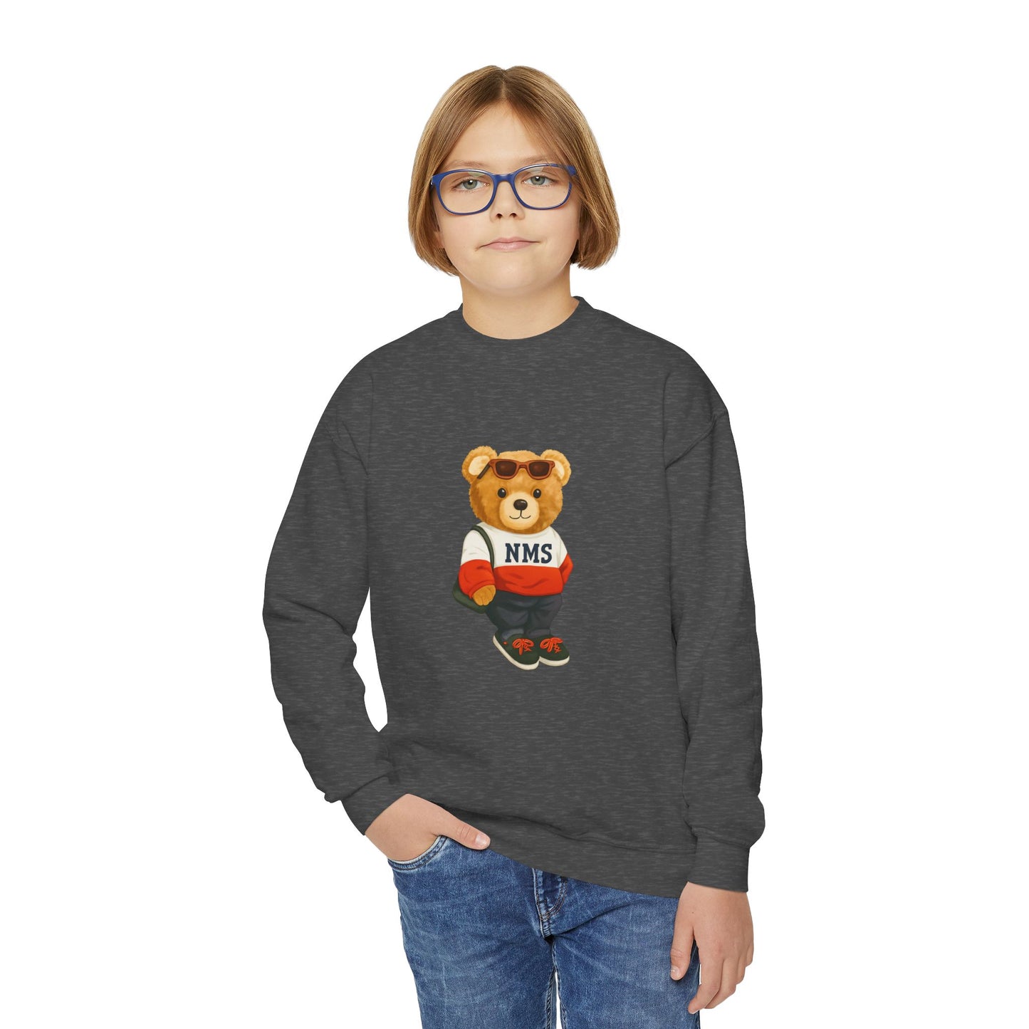 NMS YOUTH Bear Crewneck Sweatshirt — NMS Teddy Graphic