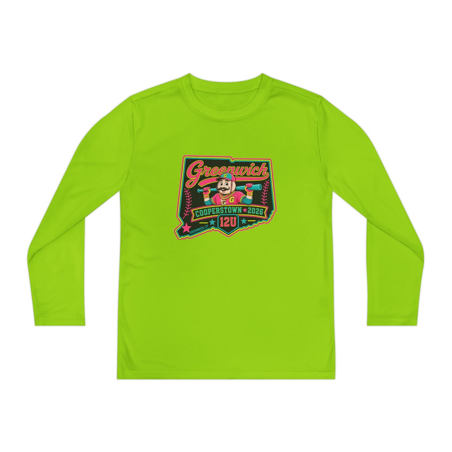 Greenwich Little League Youth Long Sleeve Tee – “Greenwich” Retro Baseball Competitor Shirt