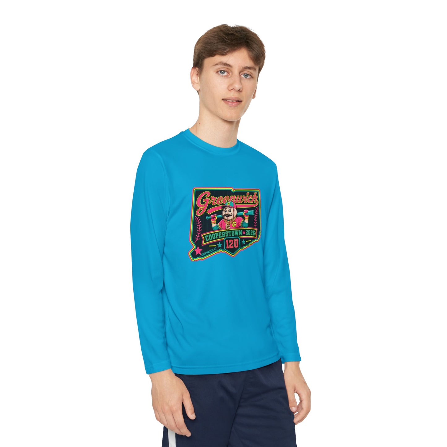 Greenwich Little League Youth Long Sleeve Tee – “Greenwich” Retro Baseball Competitor Shirt