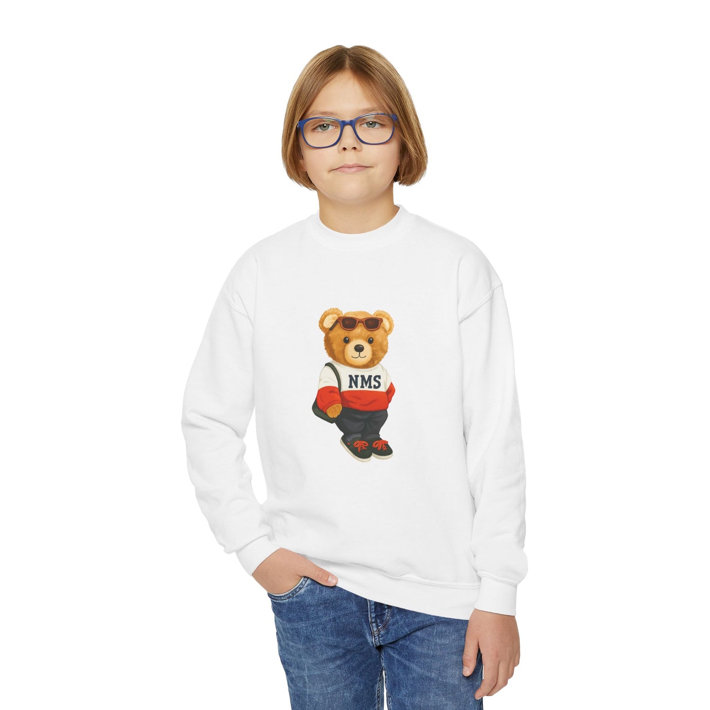 NMS YOUTH Bear Crewneck Sweatshirt — NMS Teddy Graphic