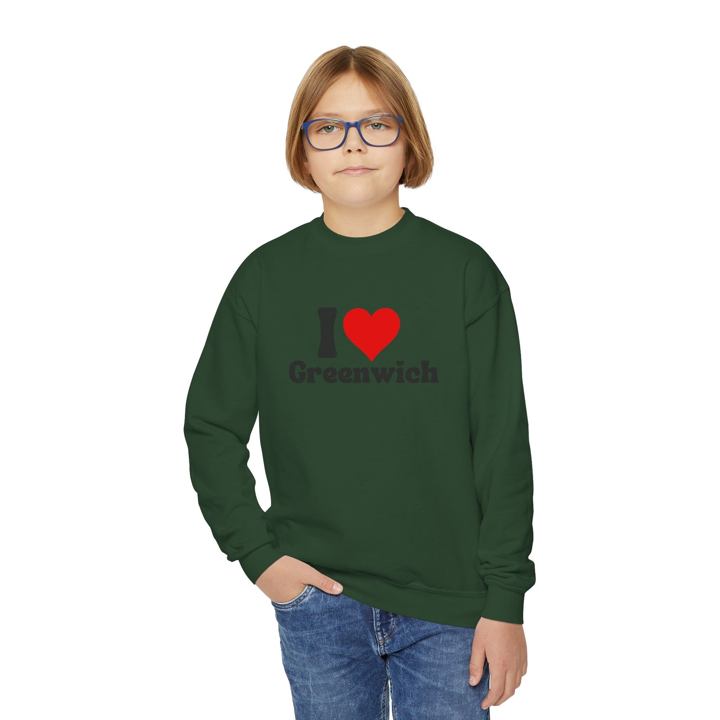 I love Greenwich Youth Crewneck Sweatshirt, Greenwich Connecticut Sweatshirt, Greenwich Home Town Merch