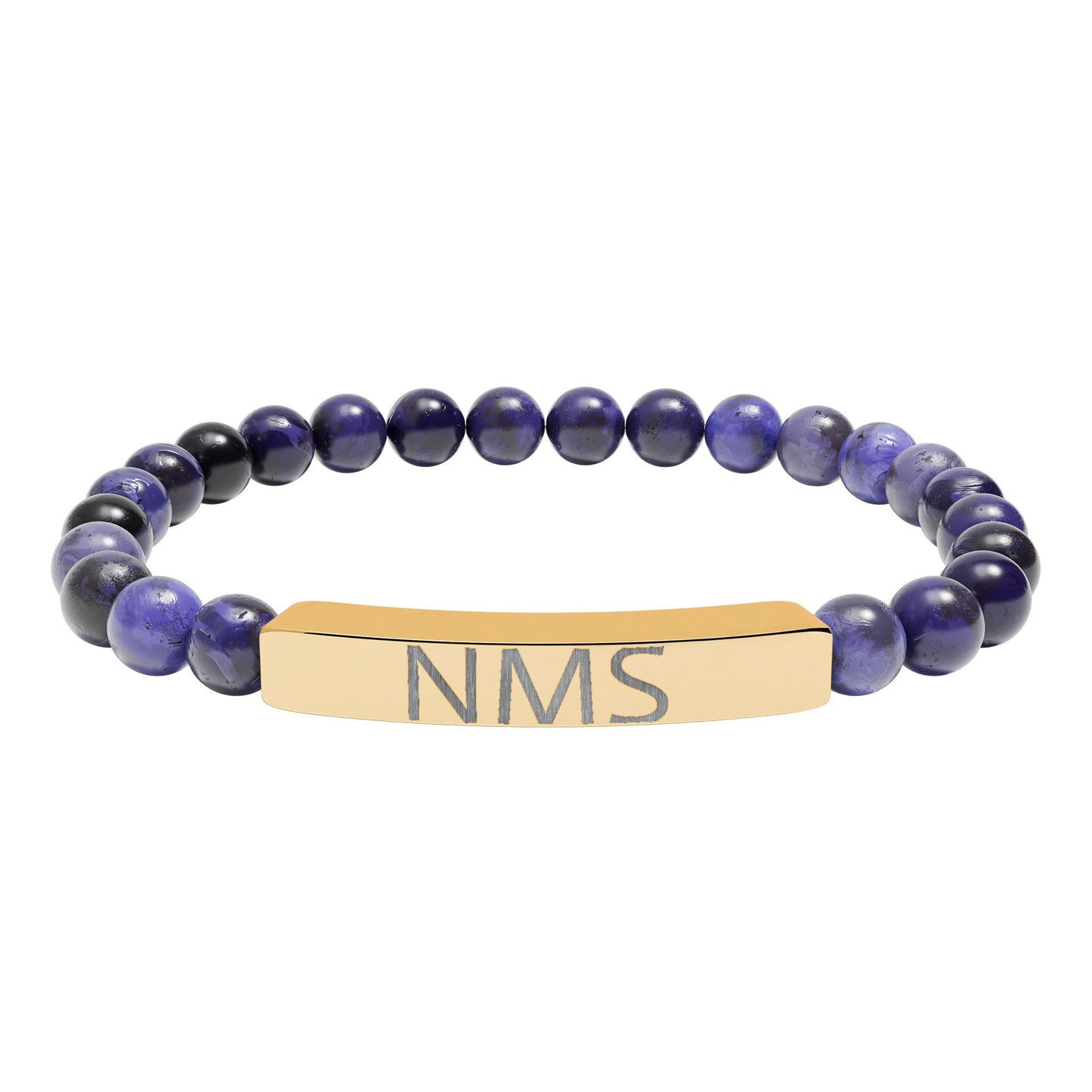 Engraved Natural Stone Bar Bracelet — Personalized Initials Stretch Bracelet