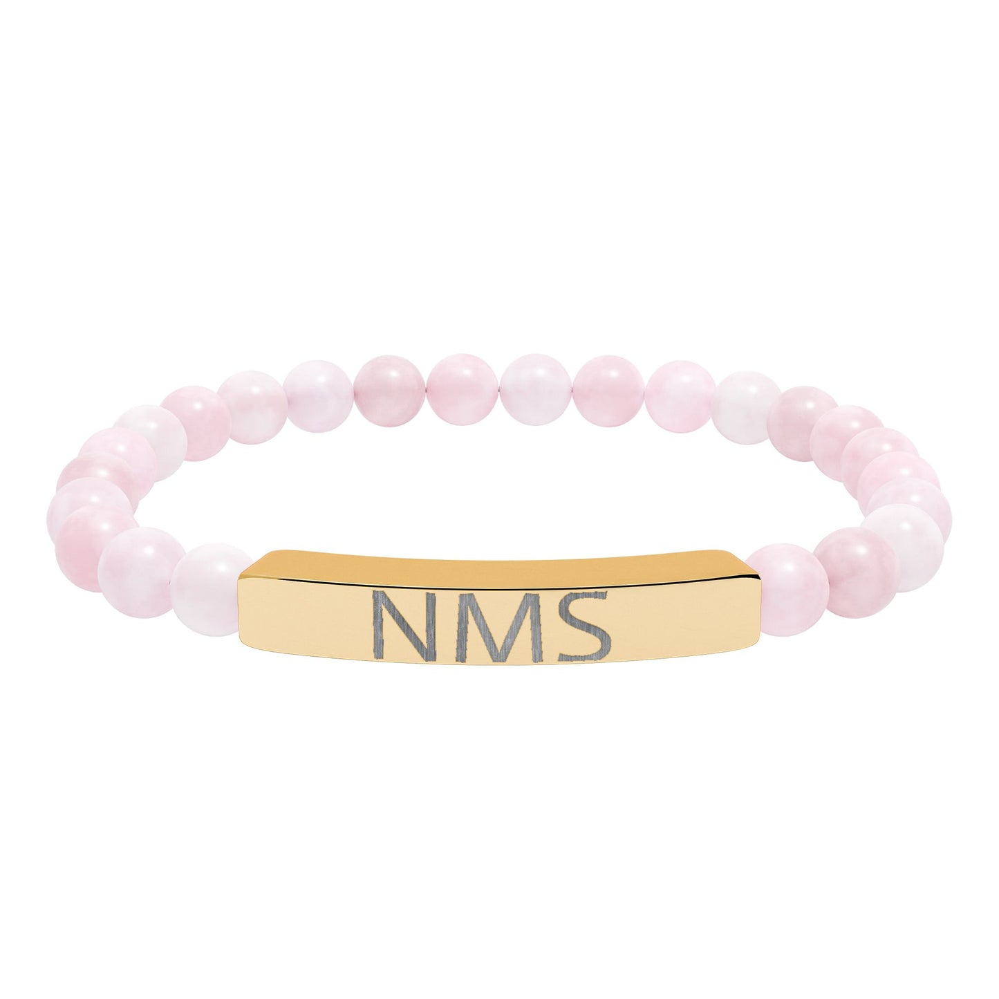 Engraved Natural Stone Bar Bracelet — Personalized Initials Stretch Bracelet