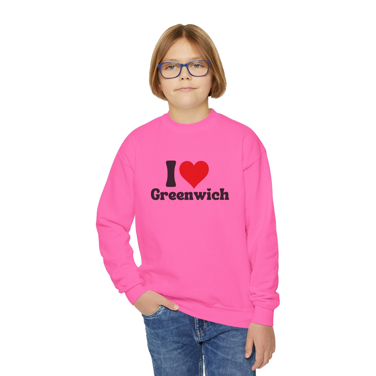 I love Greenwich Youth Crewneck Sweatshirt, Greenwich Connecticut Sweatshirt, Greenwich Home Town Merch