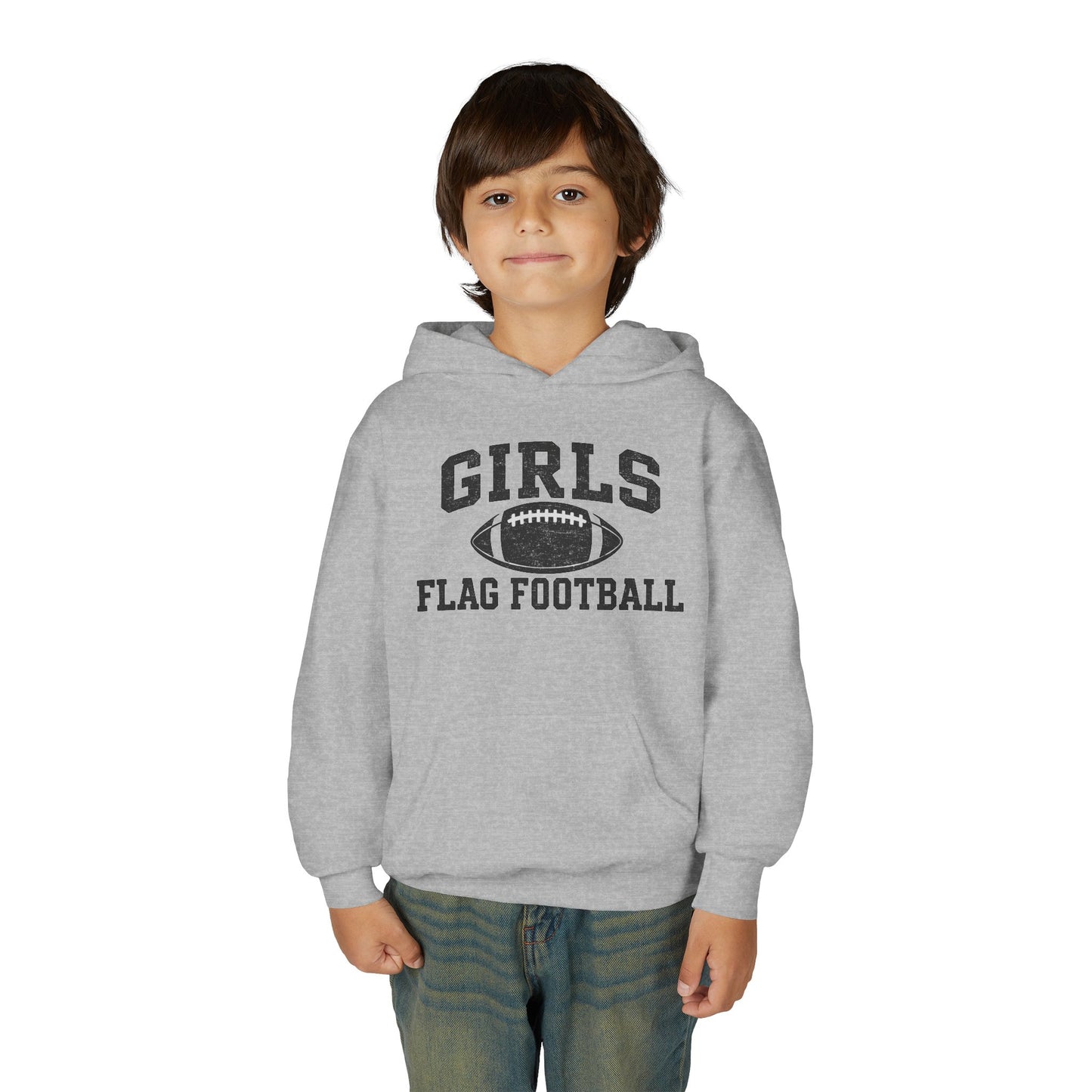 Girls Flag Football Youth Hoodie — Vintage Football Design