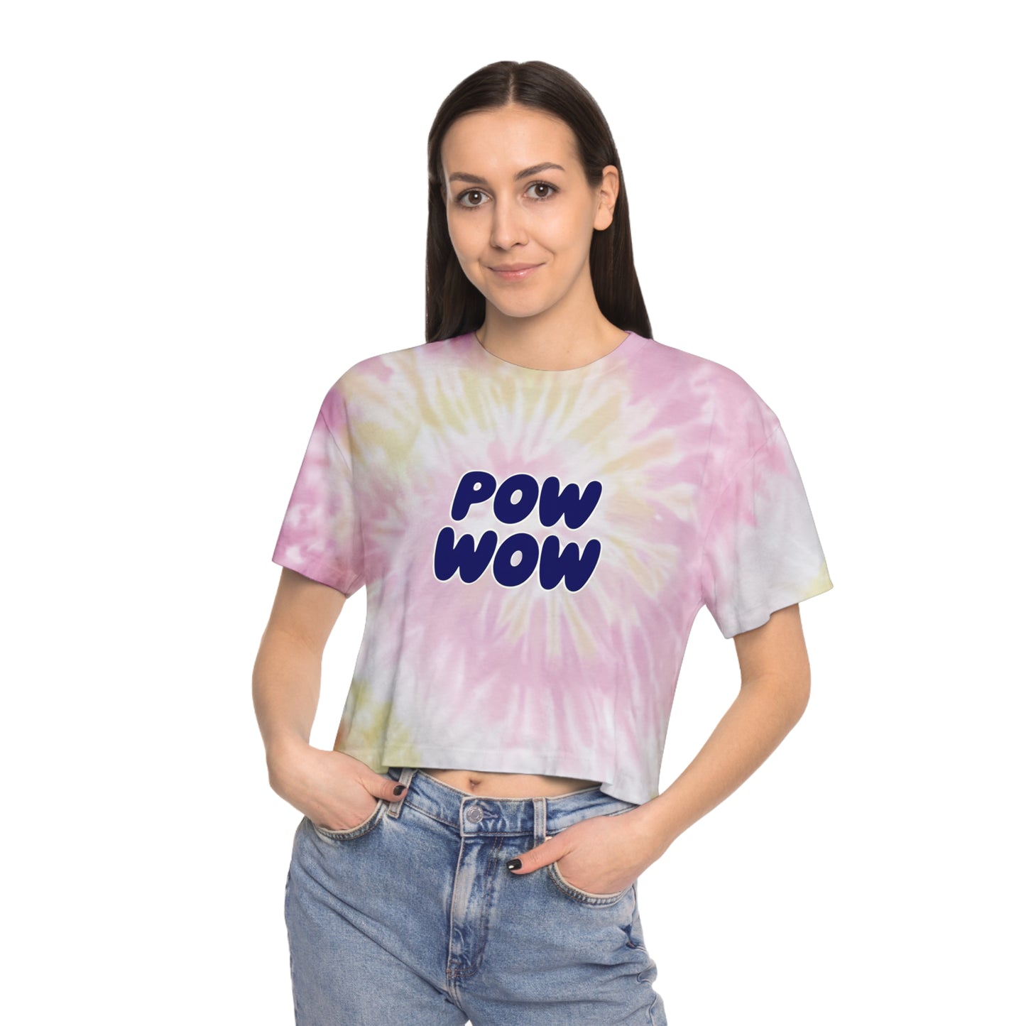 North Mianus Pow Wow ADULT Tie-Dye Crop Tee available in size XS for kids
