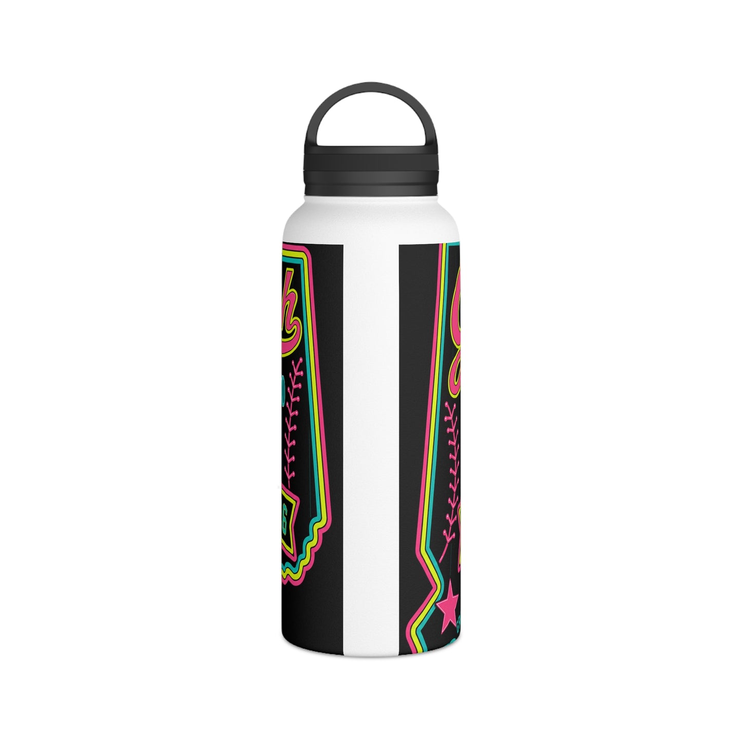 Neon Mascot Stainless Steel Water Bottle — Vintage Team 'Greenway' 12U Sports Bottle with Handle Lid