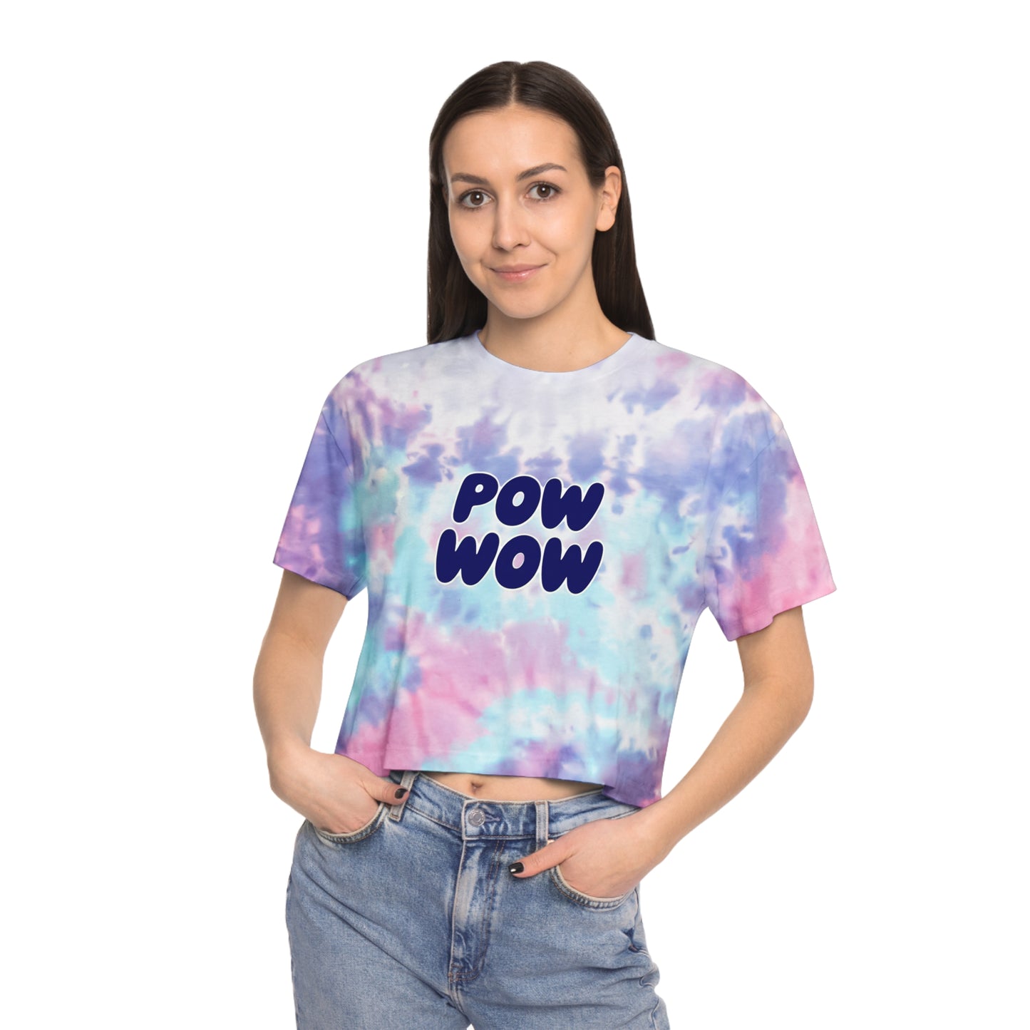 North Mianus Pow Wow ADULT Tie-Dye Crop Tee available in size XS for kids