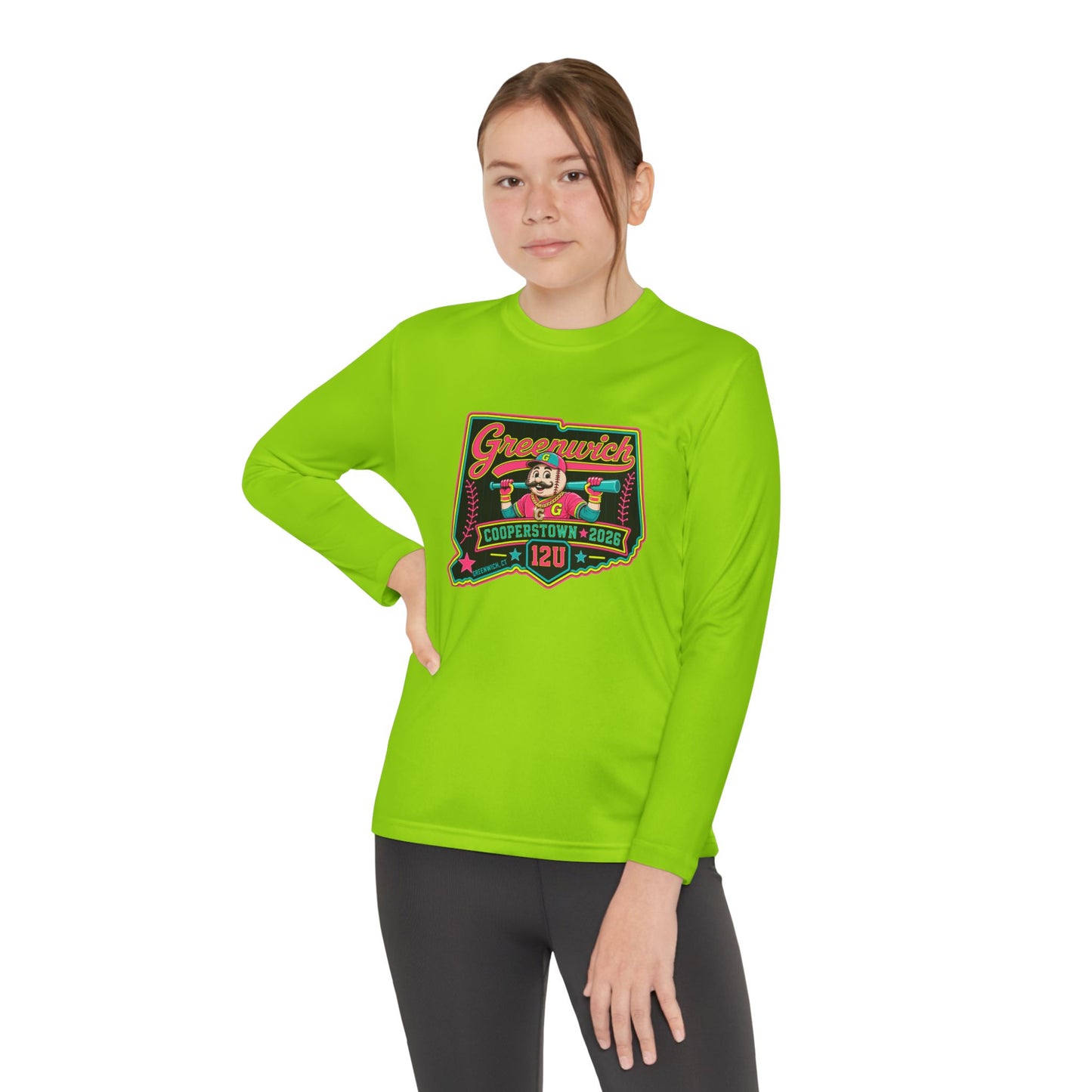 Greenwich Little League Youth Long Sleeve Tee – “Greenwich” Retro Baseball Competitor Shirt