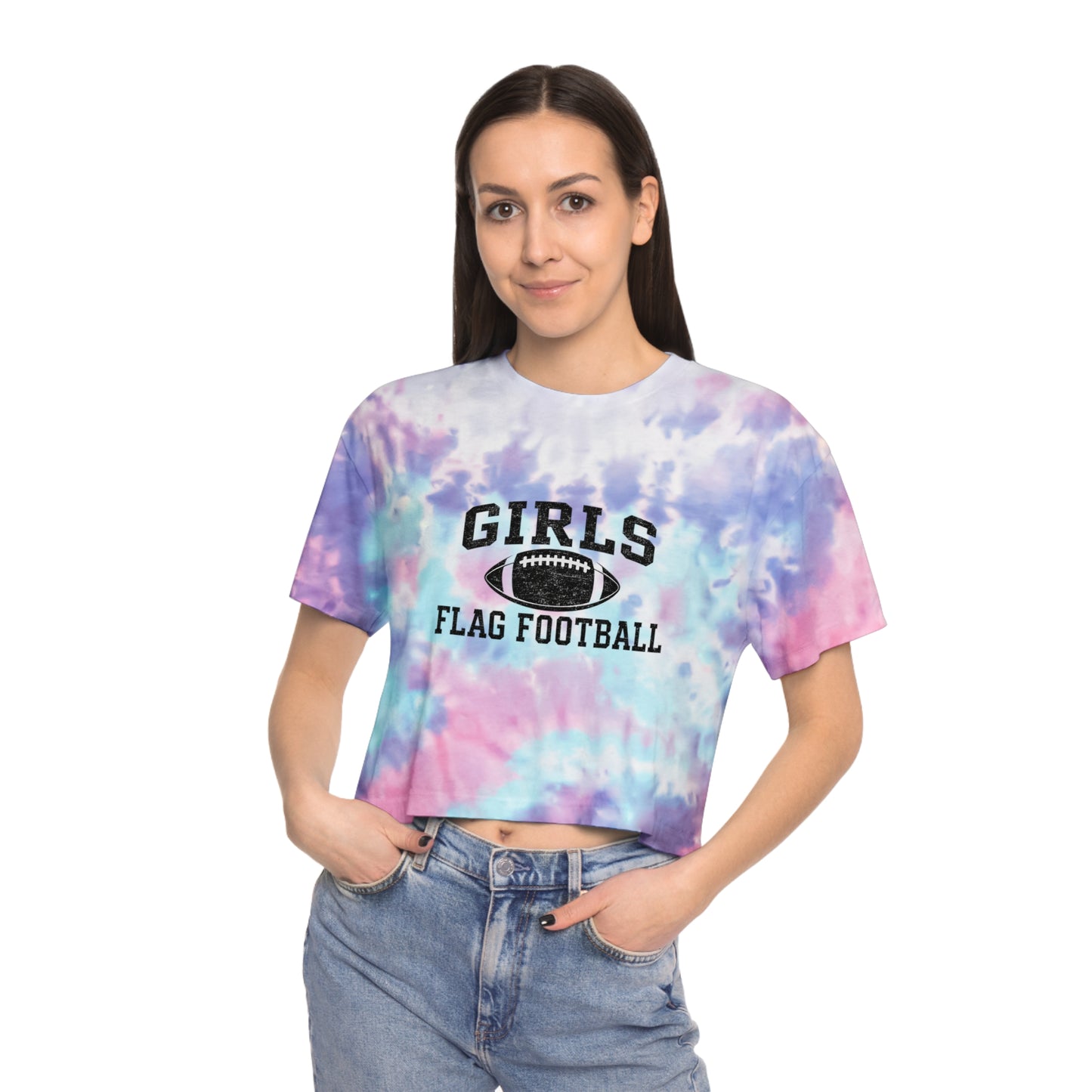 Girls Flag Football Tie-Dye Crop Tee — Women's Athletic Crop Top